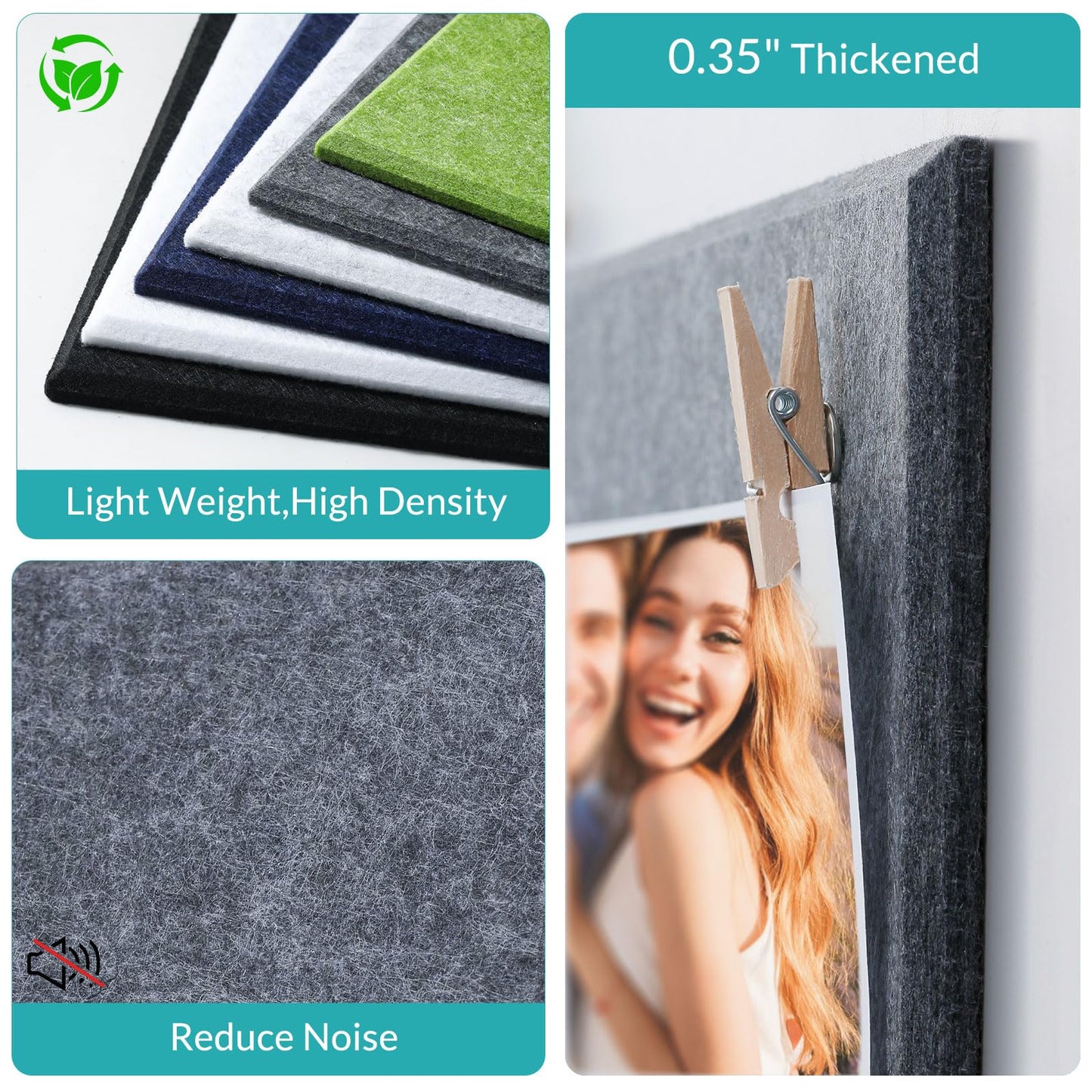 Bounmer Large Cork Bulletin Board - 48" x 36" Cork Board for Walls - 12 Pack Felt Tiles, 60 Removable Safe Adhesive Tabs & 30 Pushpins - for Office, School, Home Decor (Grey)