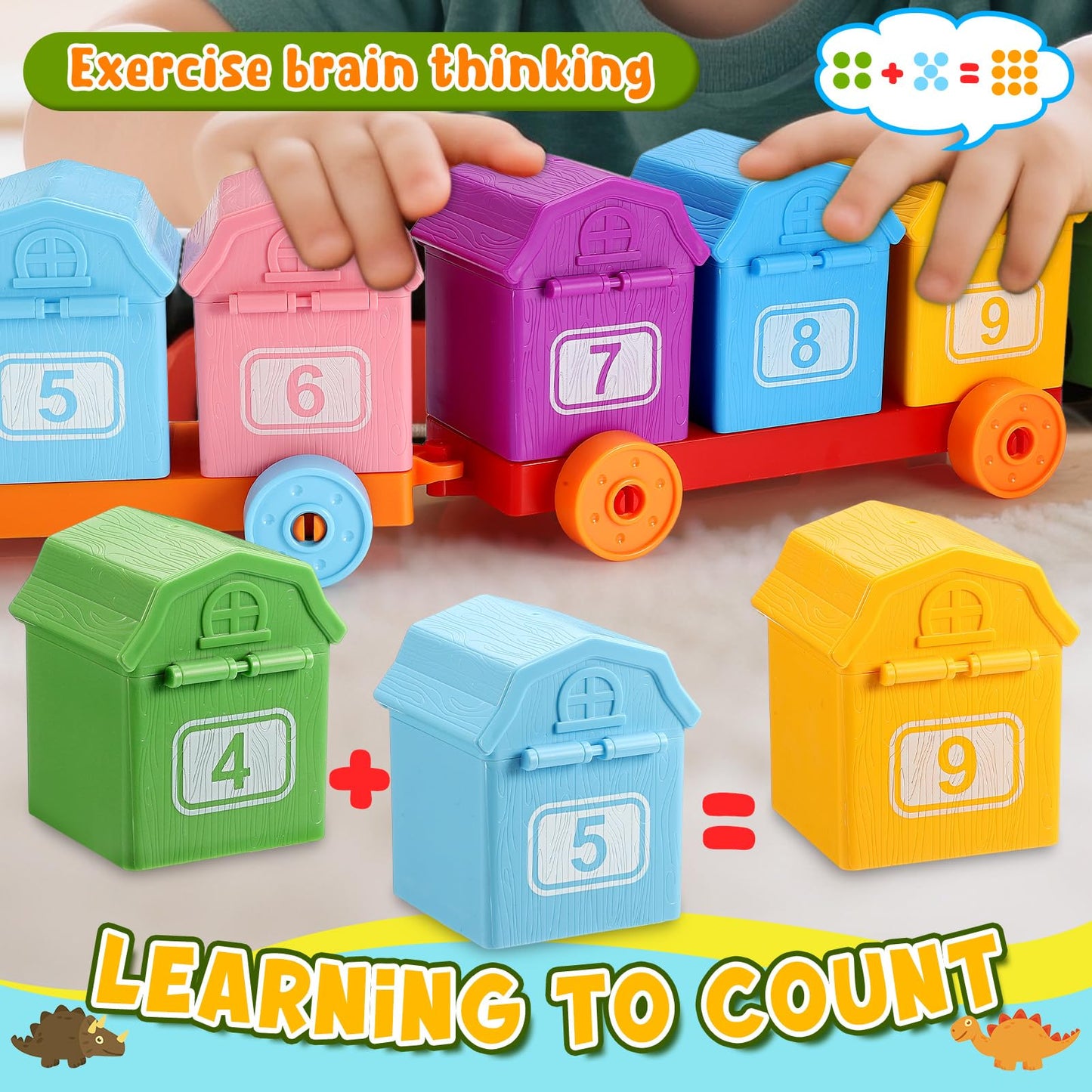 Toddler Montessori Learning Toys for 2 3 4 5 Year Old Boys, Kids Dinosaur Train Matching Toys with Locks & Keys | Counting & Sorting Trains Set, Preschool Toy Boy Girls Birthday Gifts Ages 2-4 3-5