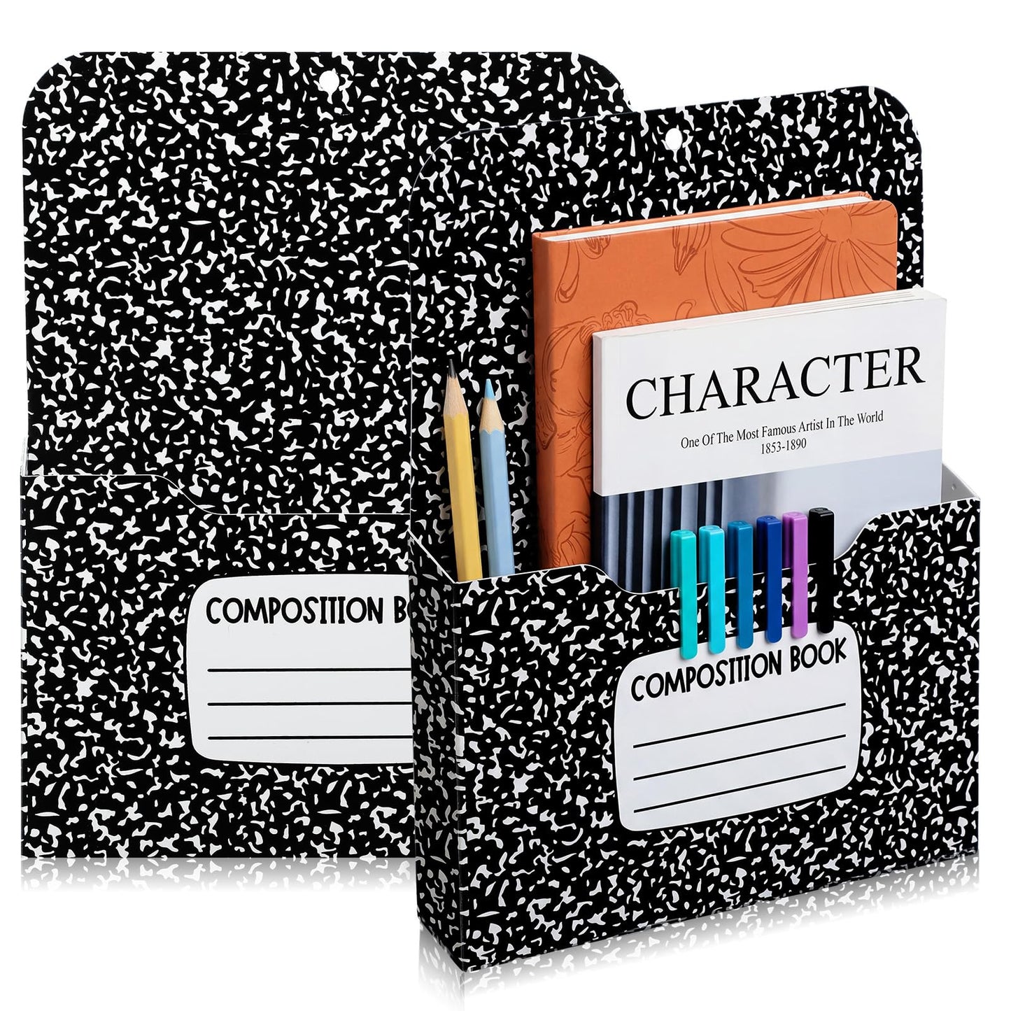 Gilprop 2 Pcs Composition Notebook Magnetic File Folder Holder Pocket File Organizer Classroom Decor Teacher Desk Accessories for Whiteboard Classroom Essential No Drilling
