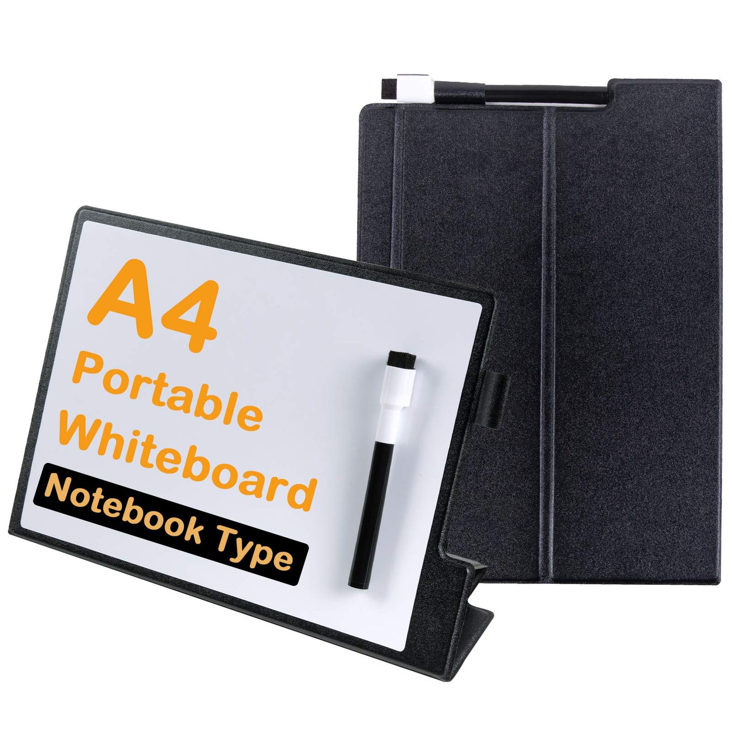 CRCHOM Small White Board 9" x 12" Portable Magnetic Desktop Dry Erase Board with Stand & PU Cover - A4 Notebook Whiteboard Easel for Office, Home, School (Black)