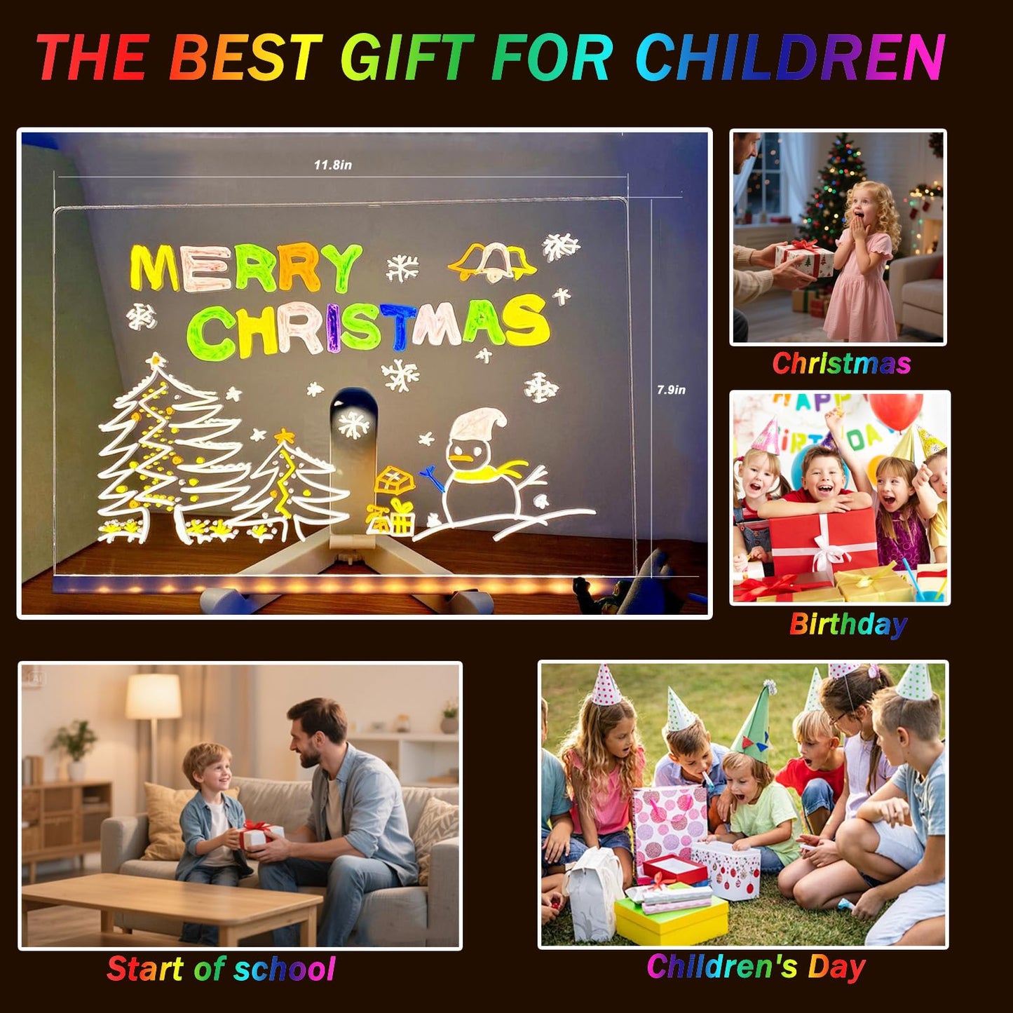Niaoyun Led Note Board with Colors, Glowing Acrylic Dry Erase Board with Light, Light up Dry Erase Board Memo Message Board Note Glass Led Board (Large 11.8 * 7.9in)