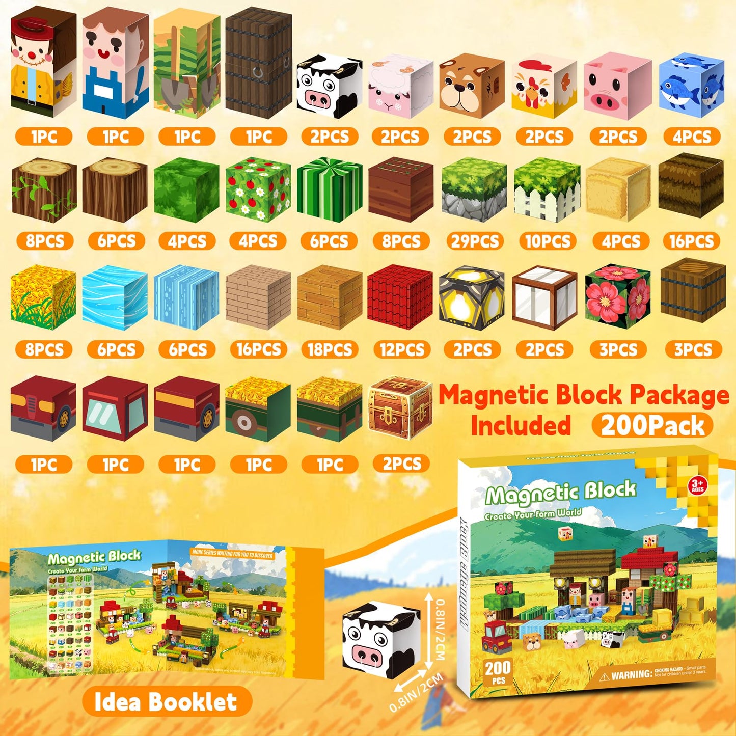 Gryxpox 200 PCS 0.8in Magnetic Blocks Set,Magnetic Building Blocks Cubes, Build Forest World Set,Stacking Magnets, STEM Sensory Toys for Ages 3+ Toddlers Kids Girl Boys Easter Birthday Gifts