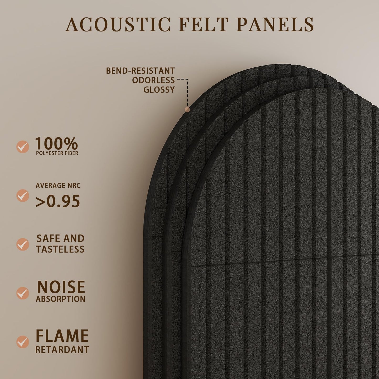 JBER Large Arched Felt Bulletin Board 36" x 24" - 6 Pack Felt Wall Tiles, Cork Board Alternative to Use in Office & Home Decor, Classroom Decor, Vision Board to Display Your Photos(Black)