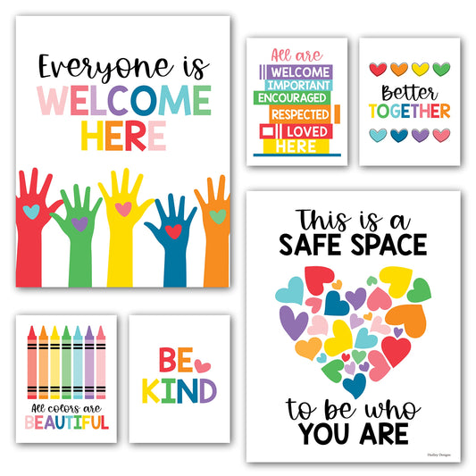 Hadley Designs Diversity Posters For Classroom Elementary –6 Inclusive Everyone Is Welcome Classroom Decor, Safe Space Sign Preschool Kindness Posters For Classrooms, Colorful Multicultural Poster