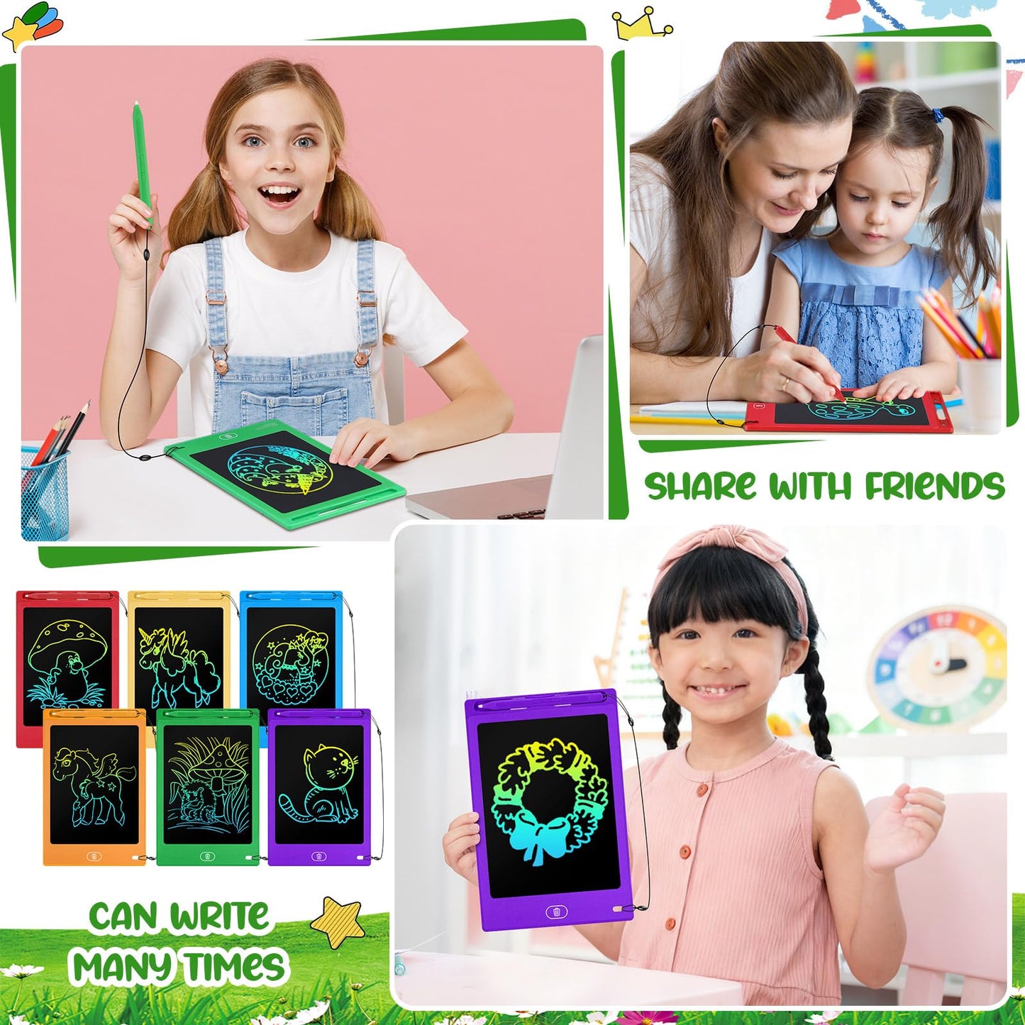 Zhehao 24 Pieces LCD Writing Tablet Doodle Board 8.5 Inch Colorful Reusable Screen Board Pad Reusable Drawing Writing Learning Educational Pad Toys for Girls Boys 8-10 3-10 (Bright Color,Round Style)