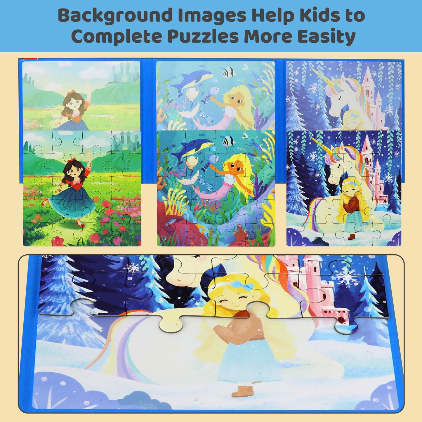 Magnetic Puzzles for Toddlers 3-5 60PCS 3 Unicorn Mermaid Princess Themes Puzzle Magnetic Puzzles for Girls 4-6 Travel Puzzles or Airplane/Car/Road Trip Gift Toys for Girls 4-8 Years Old