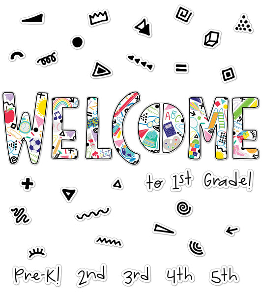 Carson Dellosa Happy Place 45PC Welcome Bulletin Board Set, Colorful Retro Wall Art for Back to School Decorations, Chalkboard, Teacher Supplies, and Classroom Decor