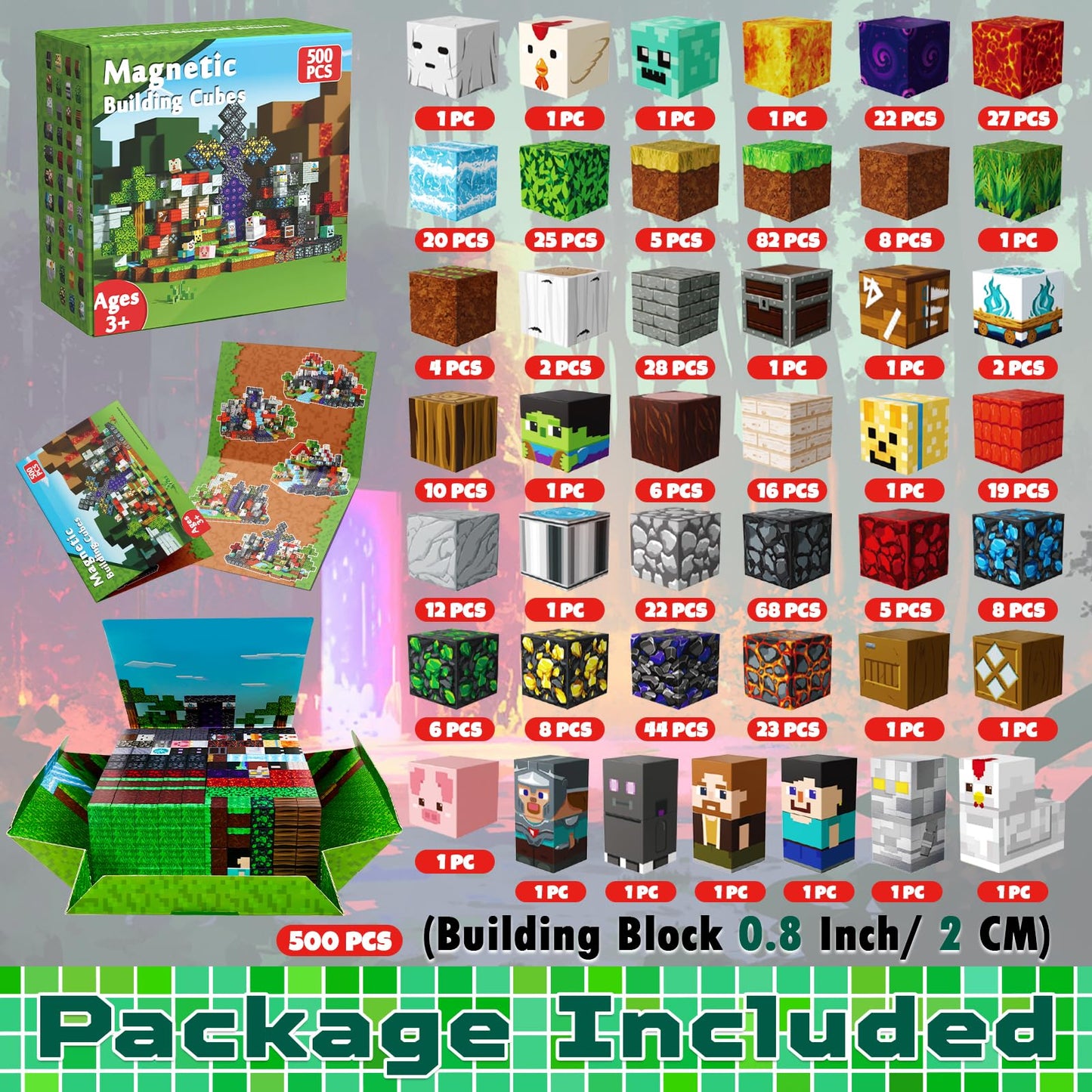 Magnetic Blocks - 500 PCS Magnetic Building Blocks Cubes, Magnet Toys for Kids Age 3+, Toy Building Set for Kids, Magnets Stacking Construction Easter Birthday Gifts for Boys Girls Age 4-8, 8-12