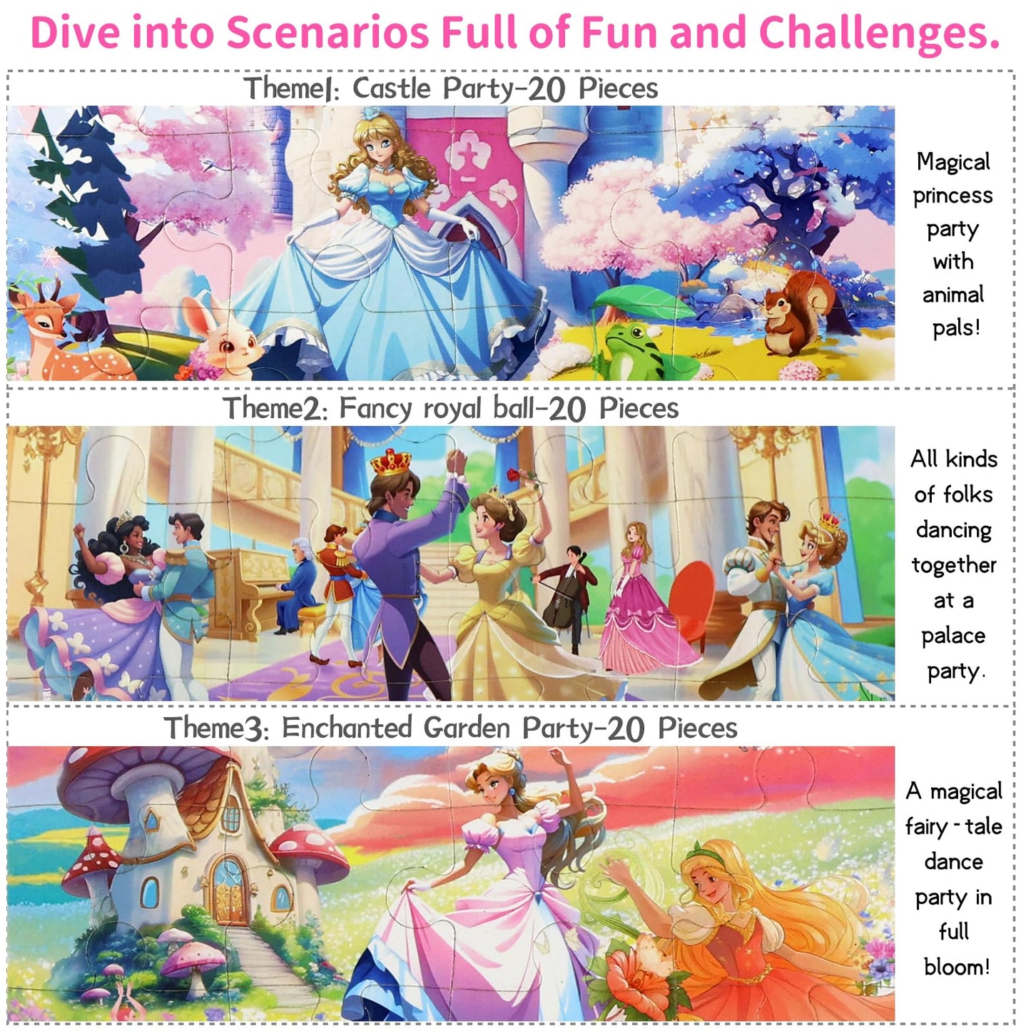 Princess Magnetic Puzzles for Toddlers 3-5 3 * 20 PCS Princess Themes Puzzle Magnetic Puzzles for Girls 4-6 Travel Puzzles or Airplane/Car/Road Trip Gift Toys for Girl 4-8 Years Old