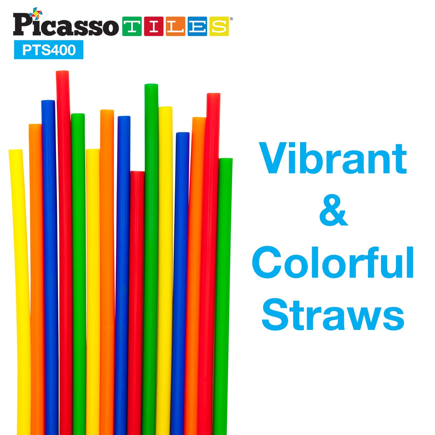 PicassoTiles 400pc Construction Toy Straw Building Set Children STEM Learning Interlocking Building Toys Creative Straw Connecting Builder Kits Early Education Kit for Kids Boys & Girls Ages 3+ PTS400