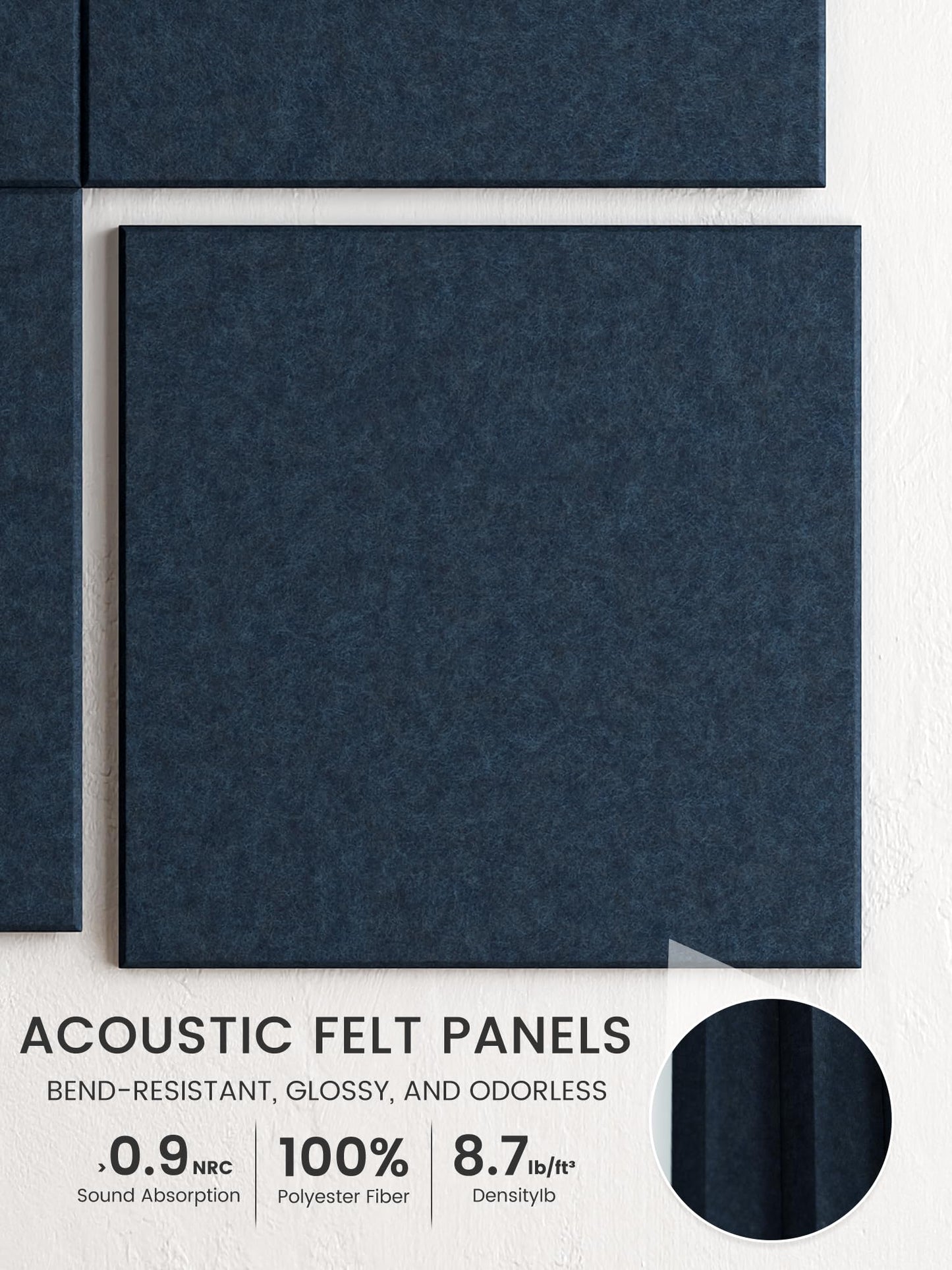 Bumusty Large Cork Board 48" x 36" Alternative - 12 Pack Felt Wall Tiles with 70 Safe Removable Adhesive Tabs, 30 Pushpins, Cork Boards for Walls Pin Board Bulletin Board Office Decor (Navy Blue)