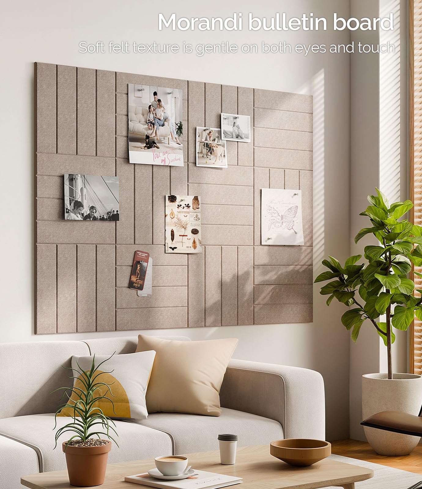 Bounmer Large Cork Board Alternative 48“ x 36”, 12-Pack Felt Bulletin Board Tiles with 60 Safe Removable Adhesive Tabs & 30 Pushpins, Cork Boards for Office Walls Decor (Taupe)