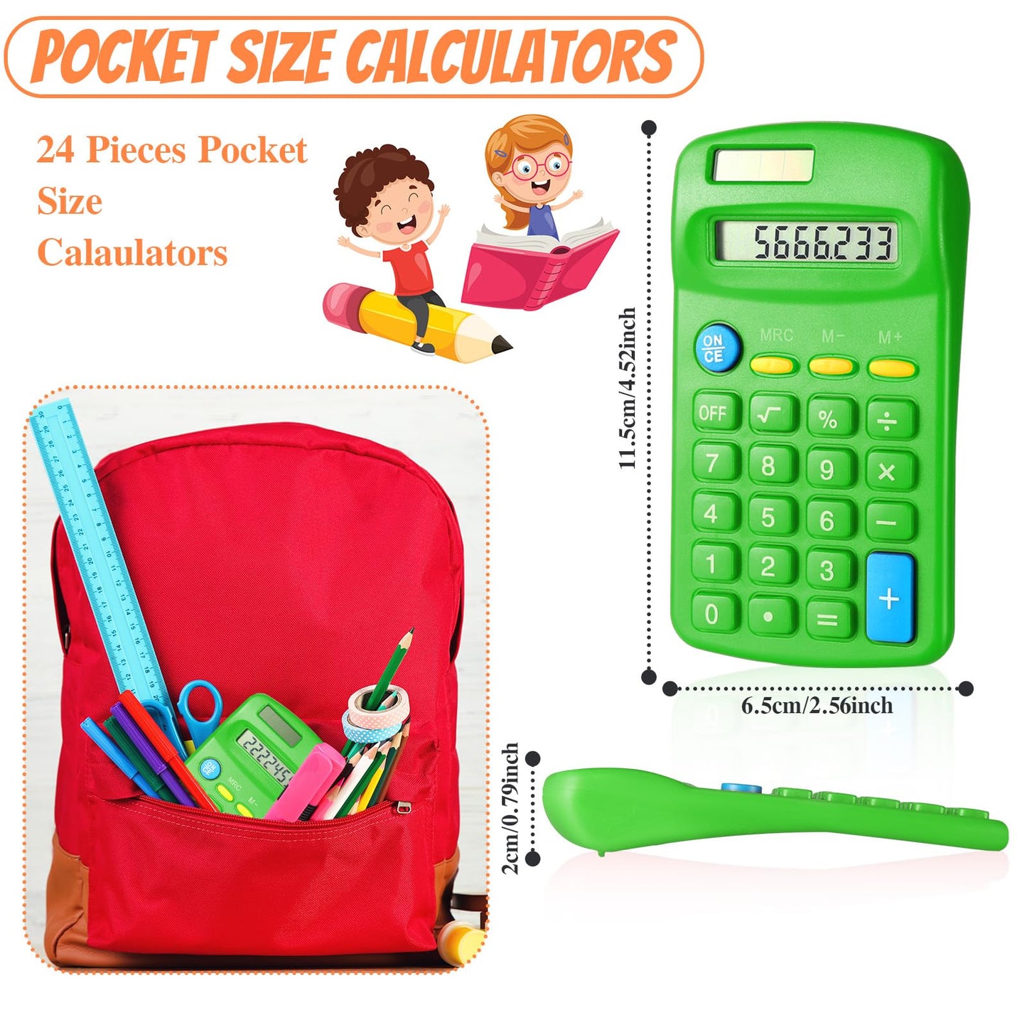 Copkim 24 Pack Student Mini Calculator for Classroom, 8-Digit Display Dual Powered Handheld Math Tools for Teachers, School Supplies and Classroom Rewards, Compact Design(Green)