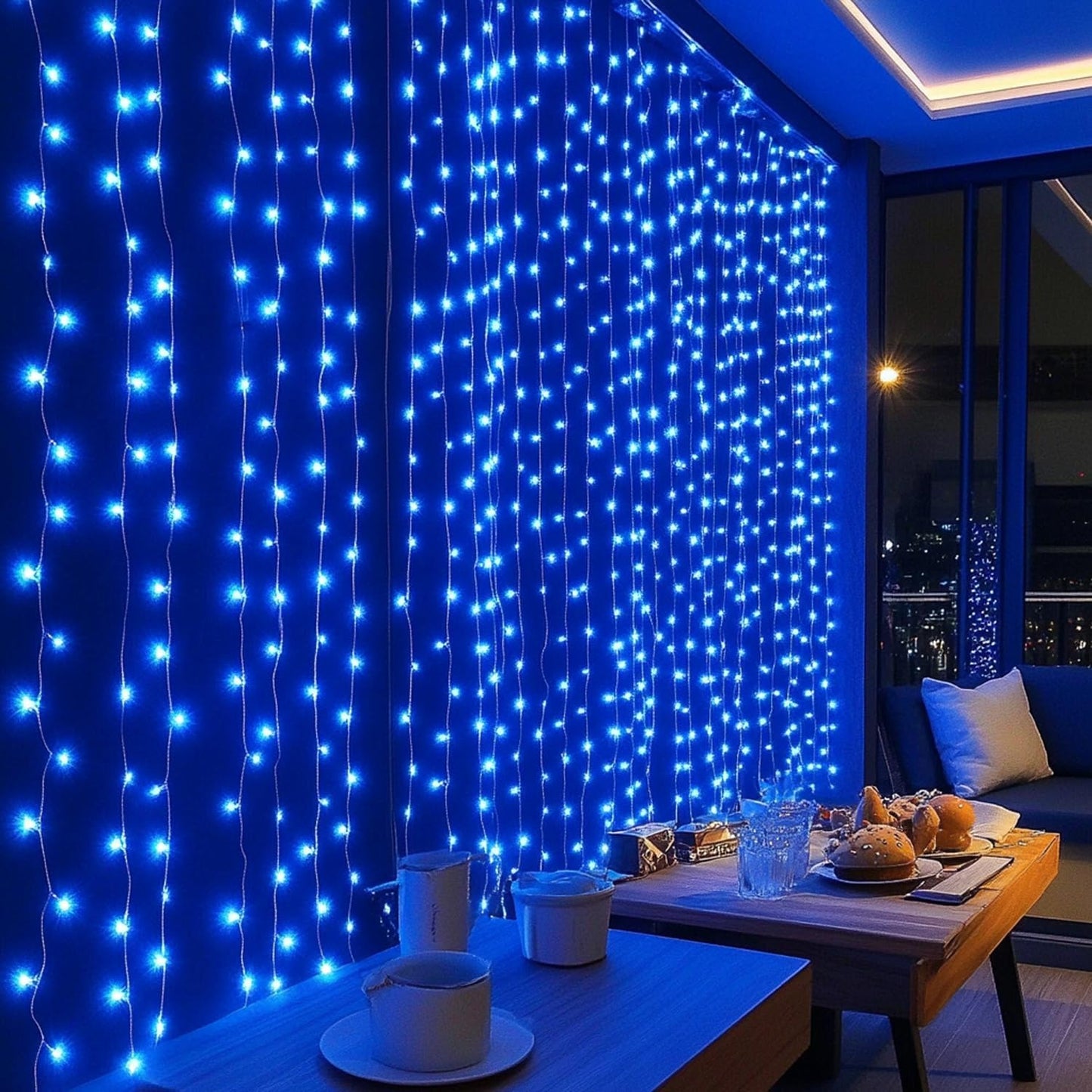 Dazzle Bright 300 LED Curtain String Lights, Waterproof, 8 Lighting Modes, Blue, Model CL-300CC