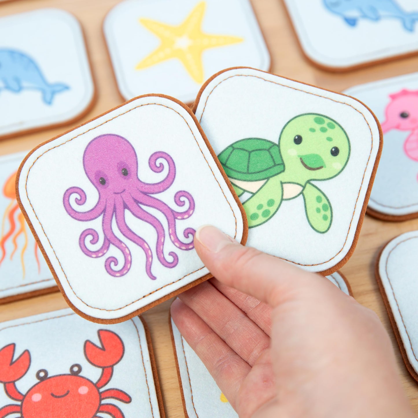 Felt Sea Creature Matching Game for Toddlers – Ocean Memory Game & Flash Cards – Soft and Safe for Ages 1+ – Montessori Preschool Learning Activity – Educational Sea Creature Toy for Girls & Boys
