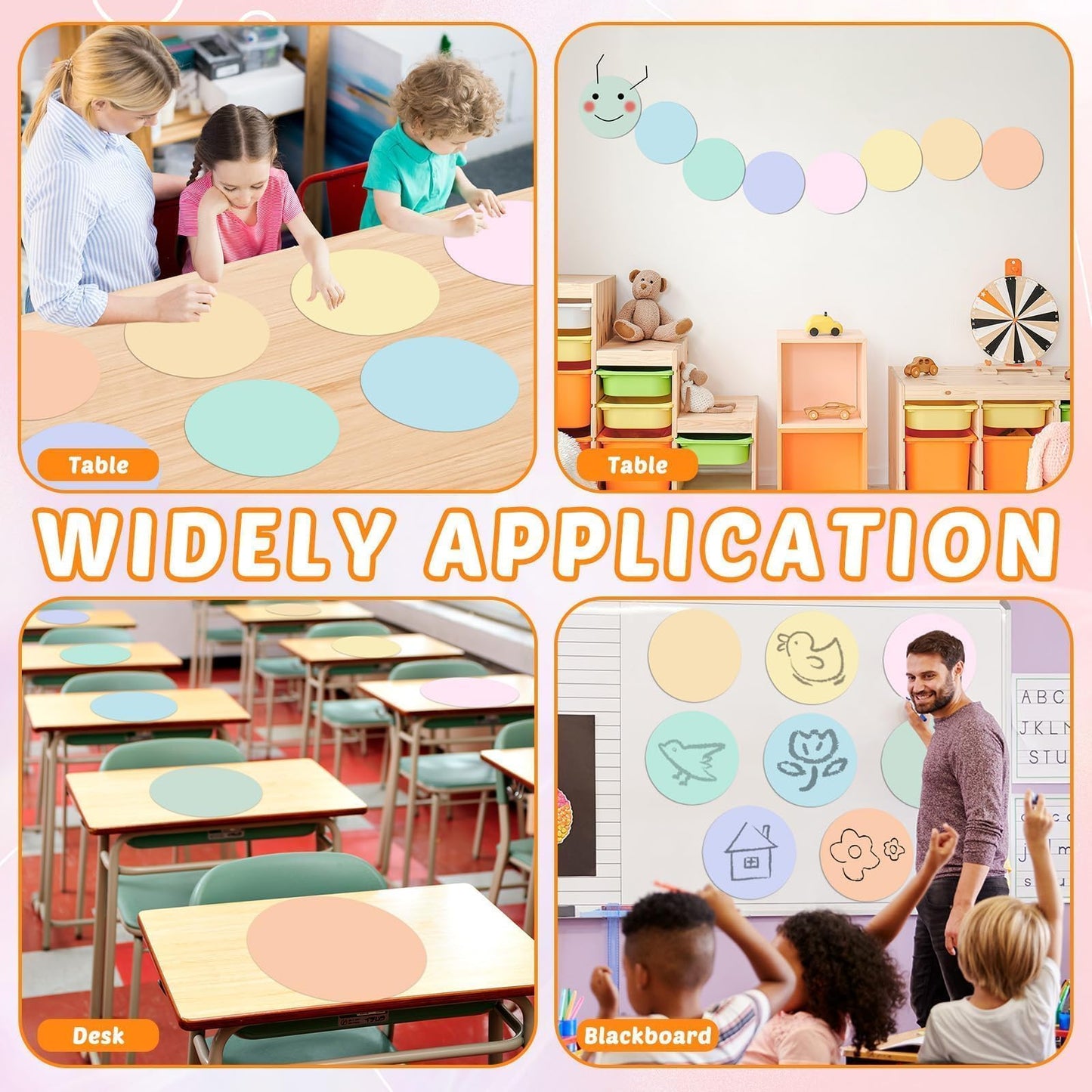 gisgfim 24PCS Dry Erase Dots 12 Inch Whiteboard Marker Wall Decor Removeable Circle Sticker Spots Writing Spots Set for Classroom Table Teachers Students School Supplies (Pastel)