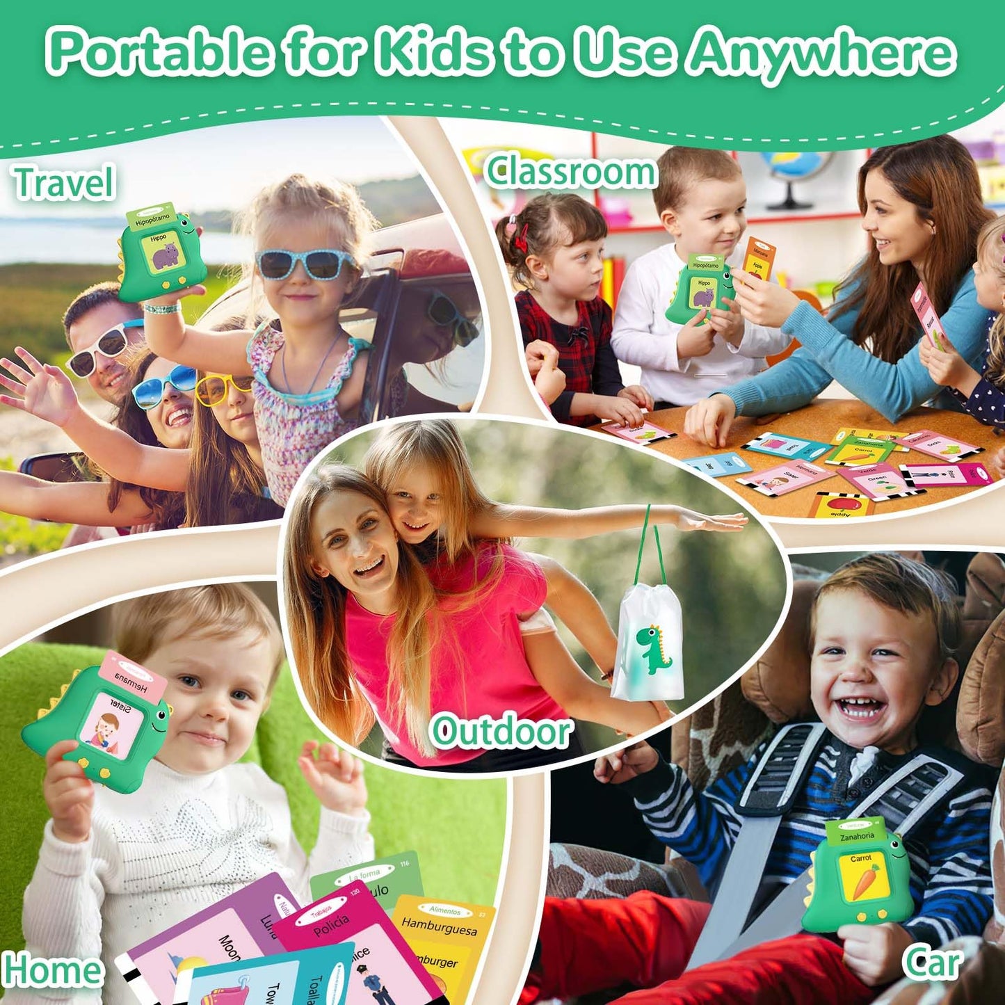Spanish Talking Flash Cards Bilingual - Toddler Toys for 2 3 4 5 Year Old Boys and Girls, Autism Sensory Toys for Kids Learning Montessori, Español/English Speech Therapy Preschool Gifts