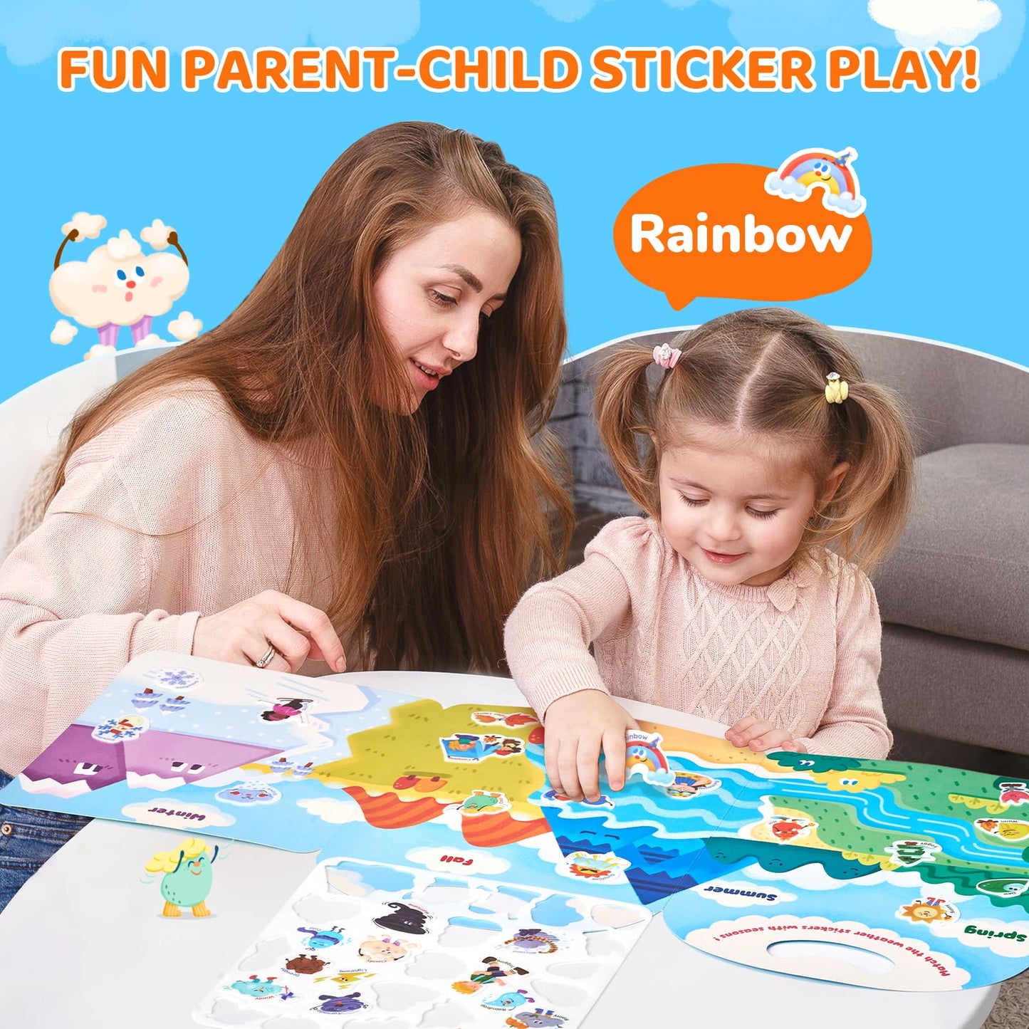 JoyCat Reusable Sticker Book - Stickers for Toddlers, Kids Sticker Activity Book, Travel Toys for Road Trip, Car & Airplane, Educational Learning Gifts for Boys and Girls Ages 3-5 (Weather)