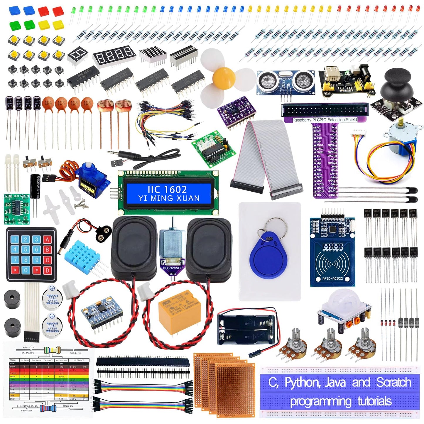 Ultimate Starter Kit for Raspberry Pi 5 4 B 3 B+ 400 Zero 2 W, Python C C++ Java Scratch Processing Code, 297 Items, 124 Projects, Online Tutorial Courses for Beginners(Raspberry Pi NOT Included)