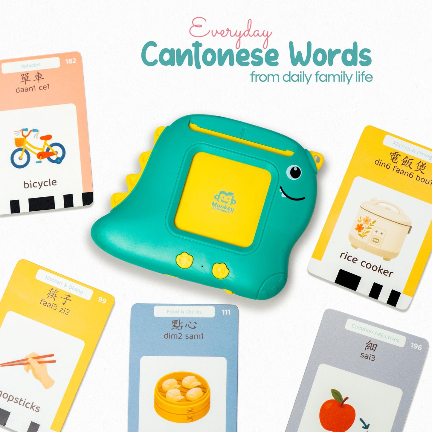 Monkey & Bananas | Cantonese–English Talking Flash Cards | Traditional Chinese & Jyutping | Bilingual Toy for Toddlers & Beginner Learners | 224 Words, 18 Themes | Screen-Free | Ages 2–6