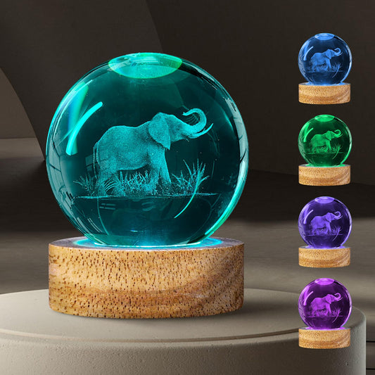 3D Elephant Crystal Ball Night Light Elephant Gifts for Women, 60mm Elephant Figurine Glass Lamp with 16 Colors and Remote Unique Elephant Room Decor Birthday Christmas Gifts for Boys Girls Teen