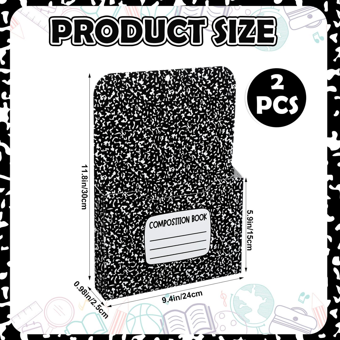 Gilprop 2 Pcs Composition Notebook Magnetic File Folder Holder Pocket File Organizer Classroom Decor Teacher Desk Accessories for Whiteboard Classroom Essential No Drilling