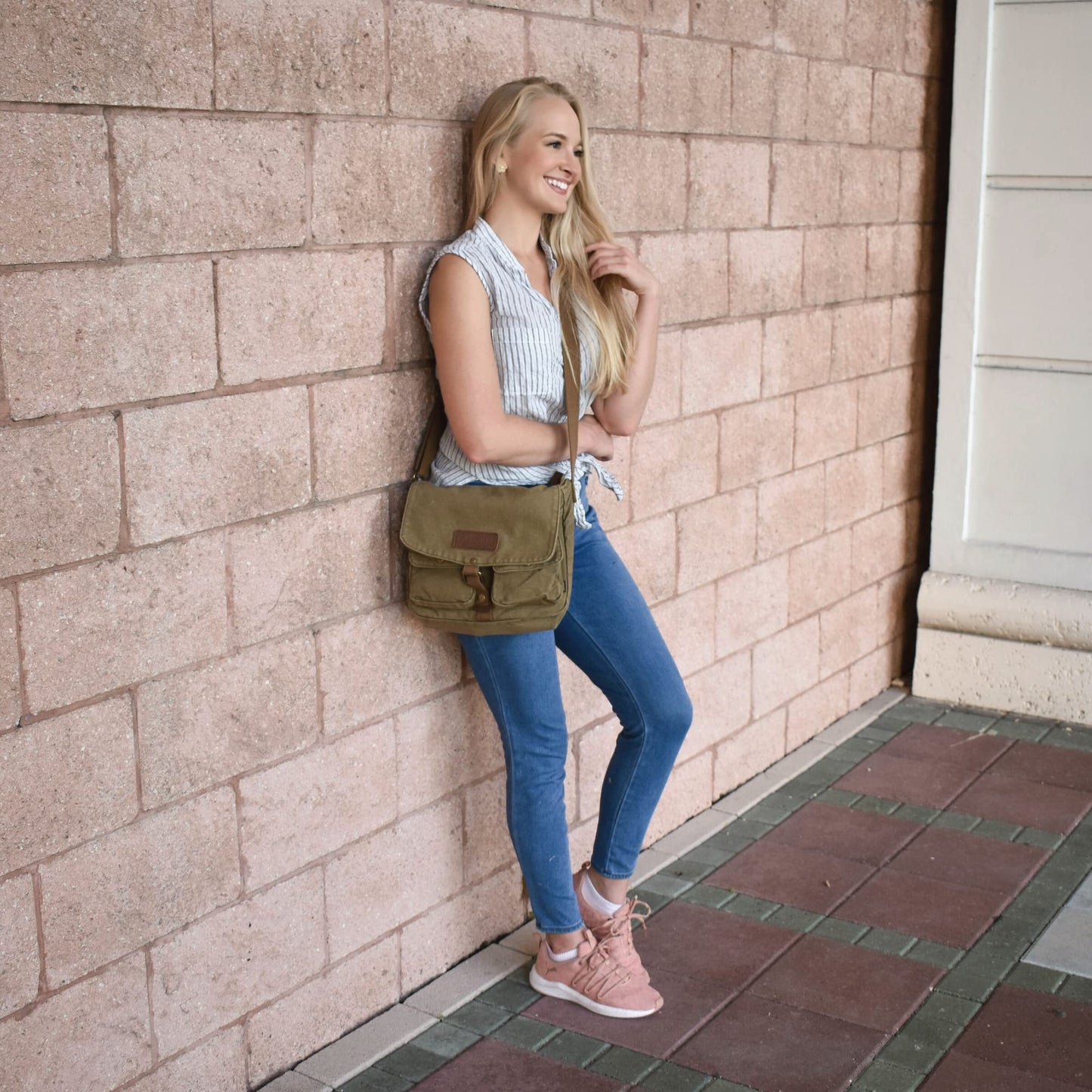 GOOTIUM Canvas Messenger Bag - Vintage Crossbody Shoulder Bag Military Satchel, Field Tan