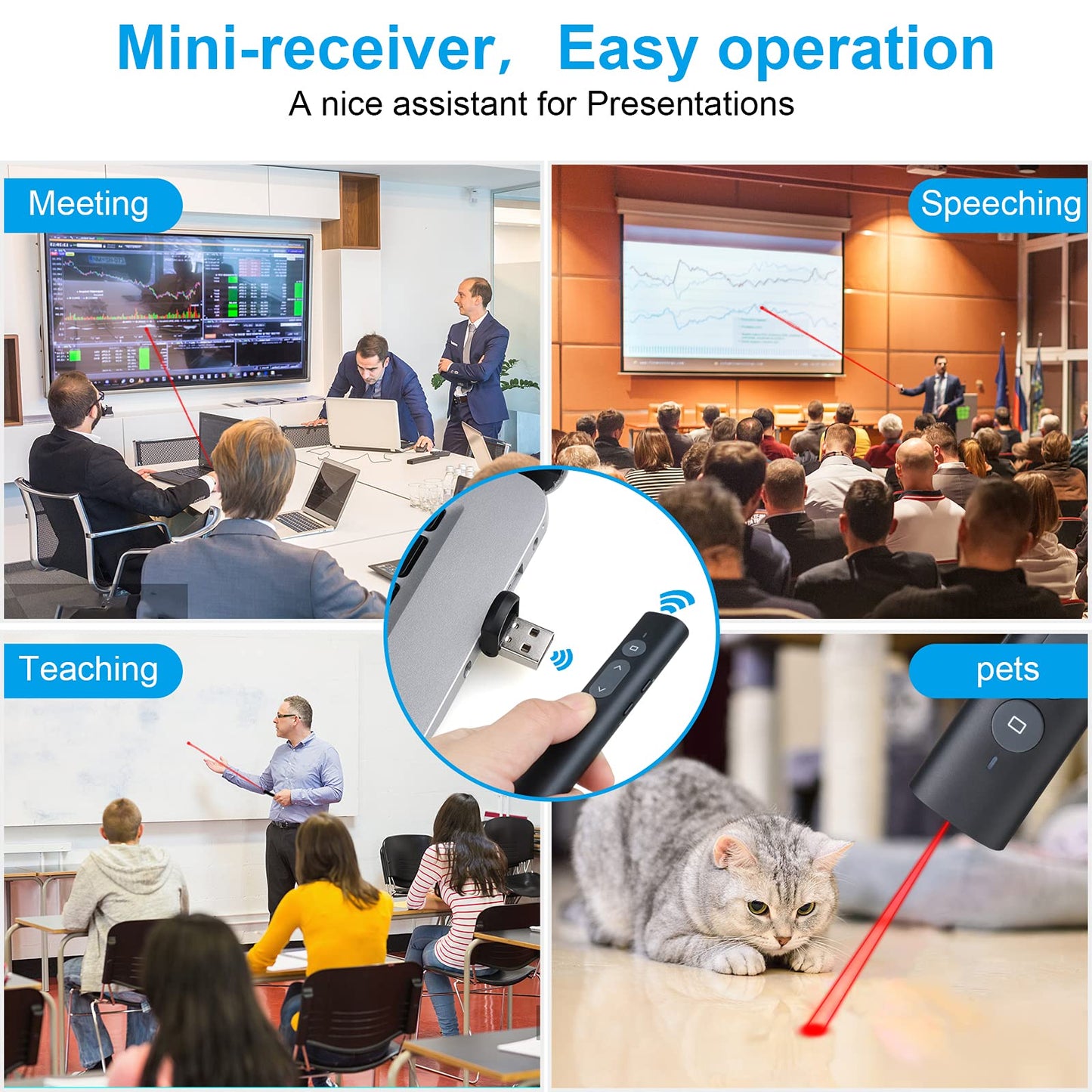 Presentation Clicker Presentation Remotes, Type C/USB A 2 in 1 Pointer, Remote PowerPoint Clicker,USB/Type-C for Computer Slide Advancer, Volume Control/Hyperlink/Switch Windows(Battery Included)