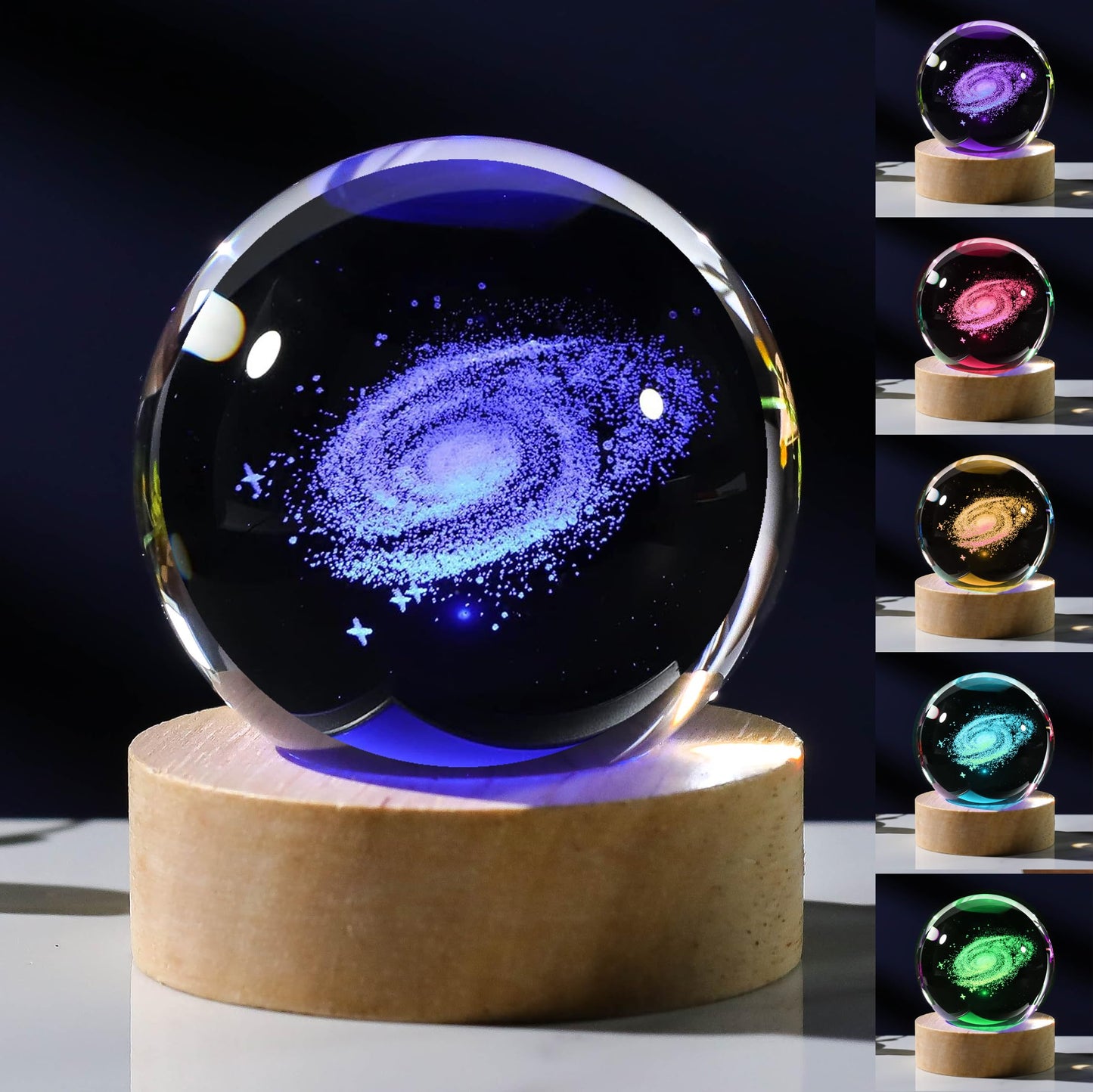 3D Galaxy Crystal Ball Night Light with Remote Upgraded 2.36 Inch Galaxy Planets Glass Ball Lamps with 16 Color LED Wooden Base for Birthday, Astronomy Space Universe Gifts for Boys Girls