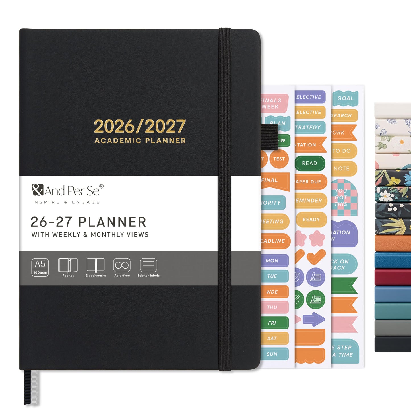 And Per Se Academic Planner 2026-2027 – Weekly & Monthly Planner, July 2026 to June 2027, A5 Leather Hardcover with Inner Pocket – Student & Teacher Organizer, 5.7" x 8"(Black)