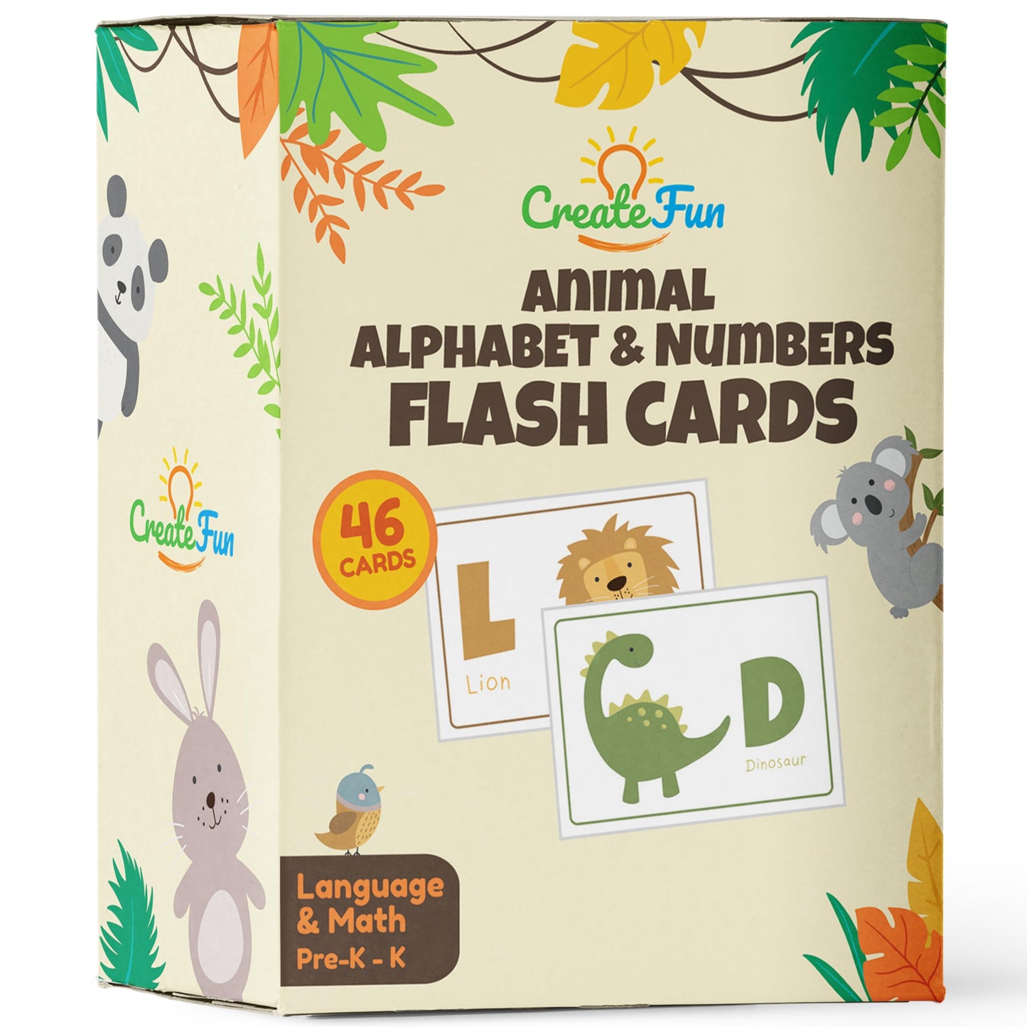 Alphabets and Numbers Animal Flash Cards for Babies, Toddlers, Pre-K, and Kindergarten – Montessori Learning Gift – Uppercase & Lowercase Letters, 123 – 46 Extra Thick Educational Cards