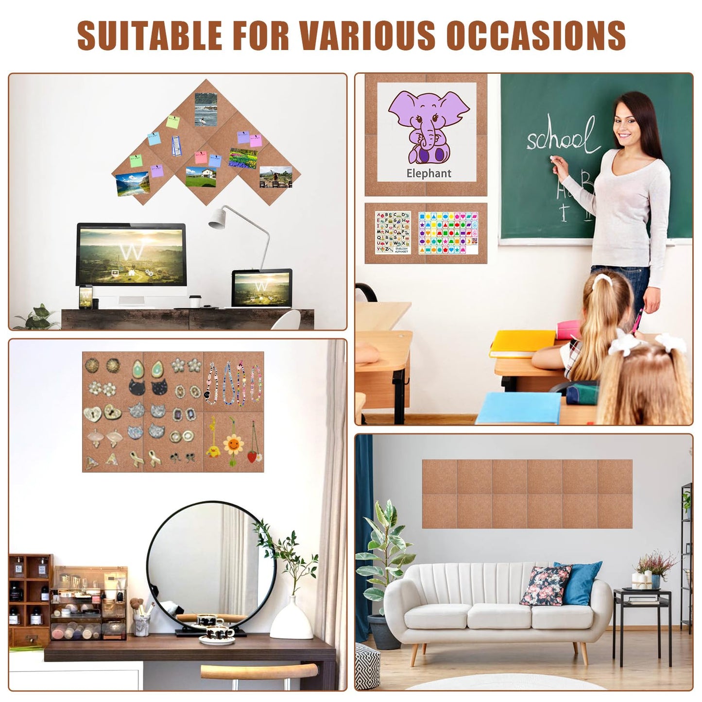 Large Cork Board Alternative 48" X 36" Bulletin Board - 12 Pack Removable Felt Wall Tiles with 30 pushpins, Large Cork Boards for Walls Cork Board for Office Pin Board Tack Board - Mauvey Pink