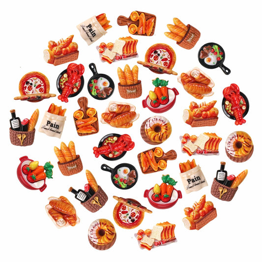 36-Piece Cute Resin Fridge Magnets Set - Colorful Kitchen Refrigerator Magnets for Home & Office, Whiteboard Magnetic Stickers for Photos, Notes, Memos, Shopping Lists (Bread and Food Series)