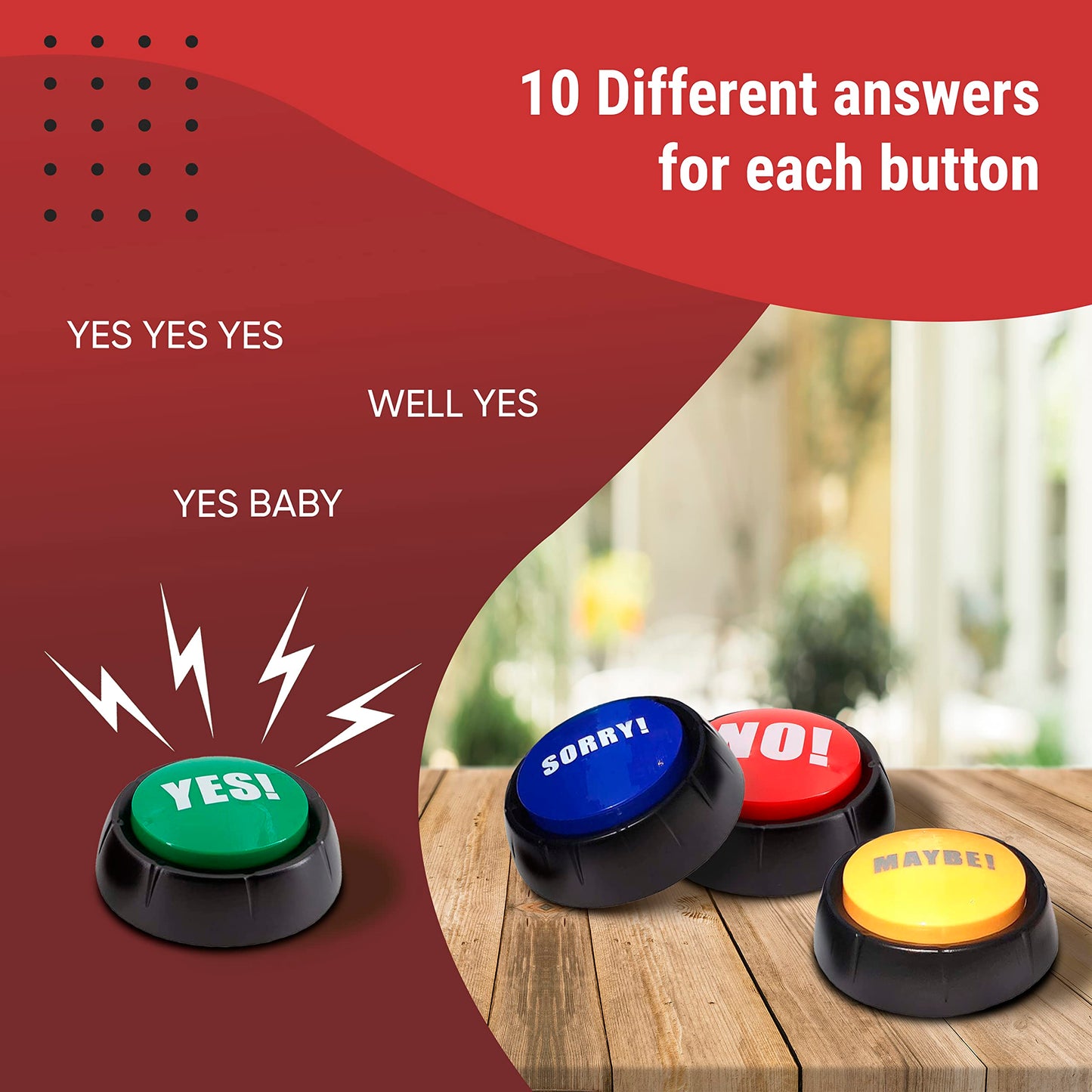 Yes No Maybe Sorry Sound Buttons, Set of 4 Talking Answer Buzzers for Classroom Game Shows, Funny Office Desk Toys & Gadgets, Gifts for Coworkers, Boss