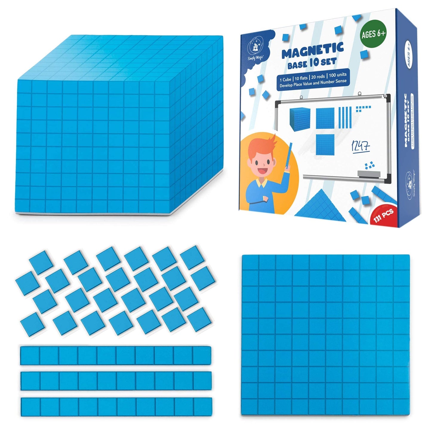 19 Educational Posters for Kids & 131 PCS Magnetic Base Ten Blocks