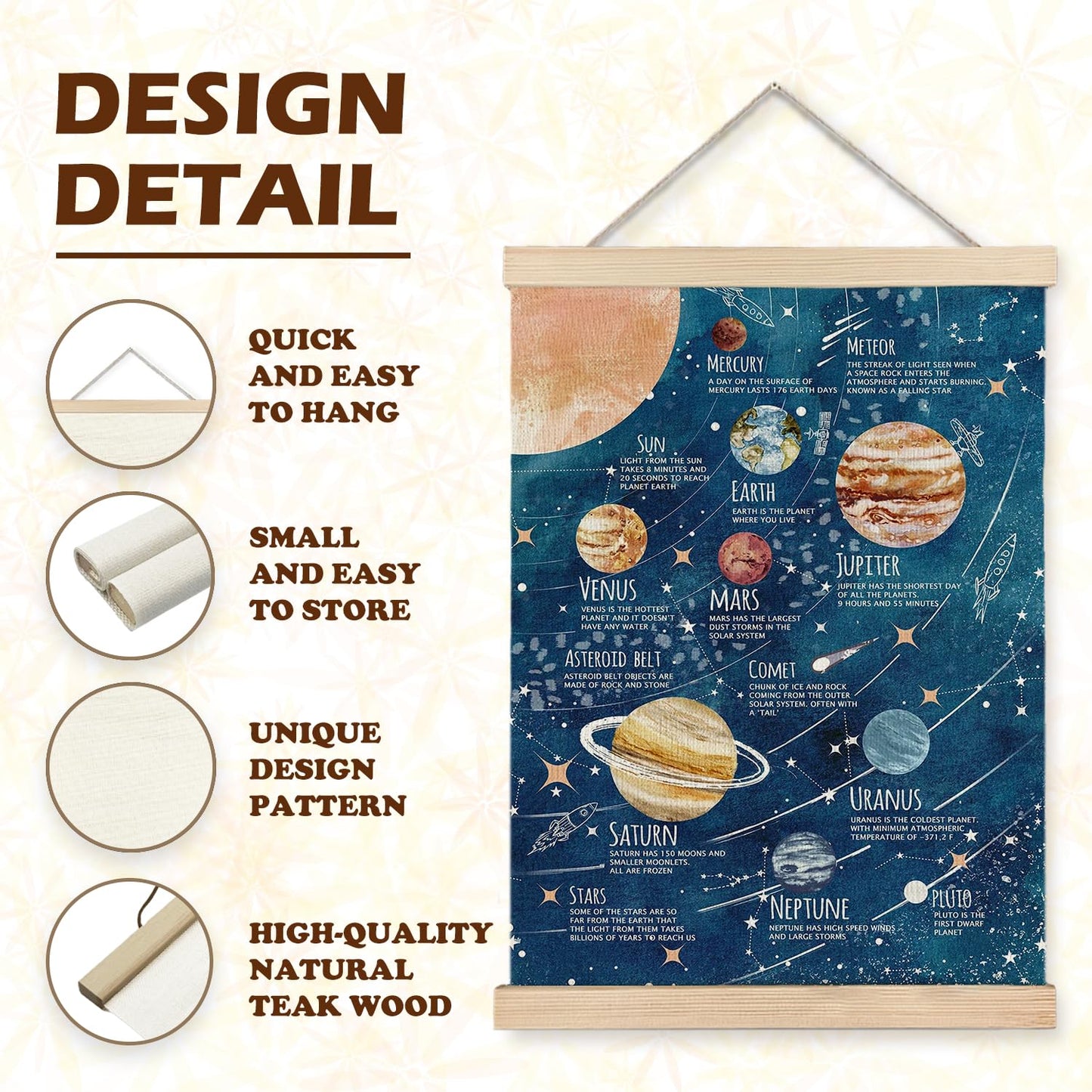 Luvadian Solar System Poster, Space Wall Art for Boys Room, Planet Poster Hanger Frame, 12x16 Inches