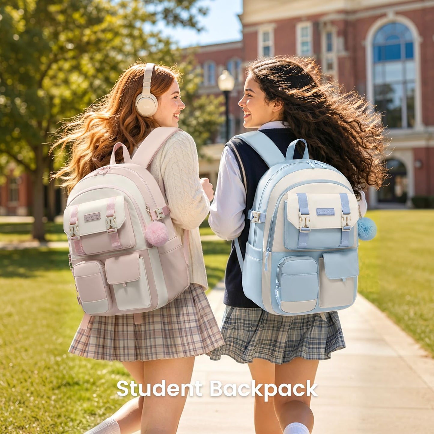 LOVEVOOK School Backpack for Teen Girls,Student Backpack Purse for 8-16 Teenage,Cute Kid Bookbag with Large Cup Holder,Back to School Backpack Fit 15.6 Inch Laptop,College Travel Bag for Daughter Gift