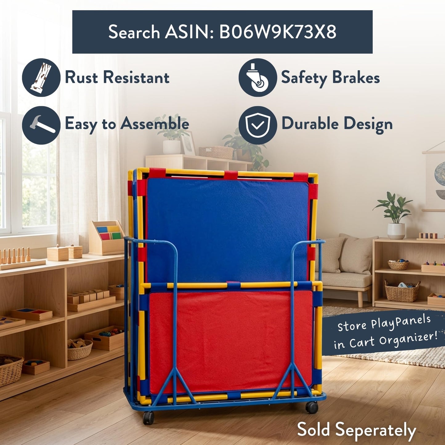 Children's Factory Big Screen PlayPanel, Kids Room Divider, Lightweight, Classroom Privacy Screen, Cantilever Feet, Plastic, Vinyl, 1 Panel, Blue