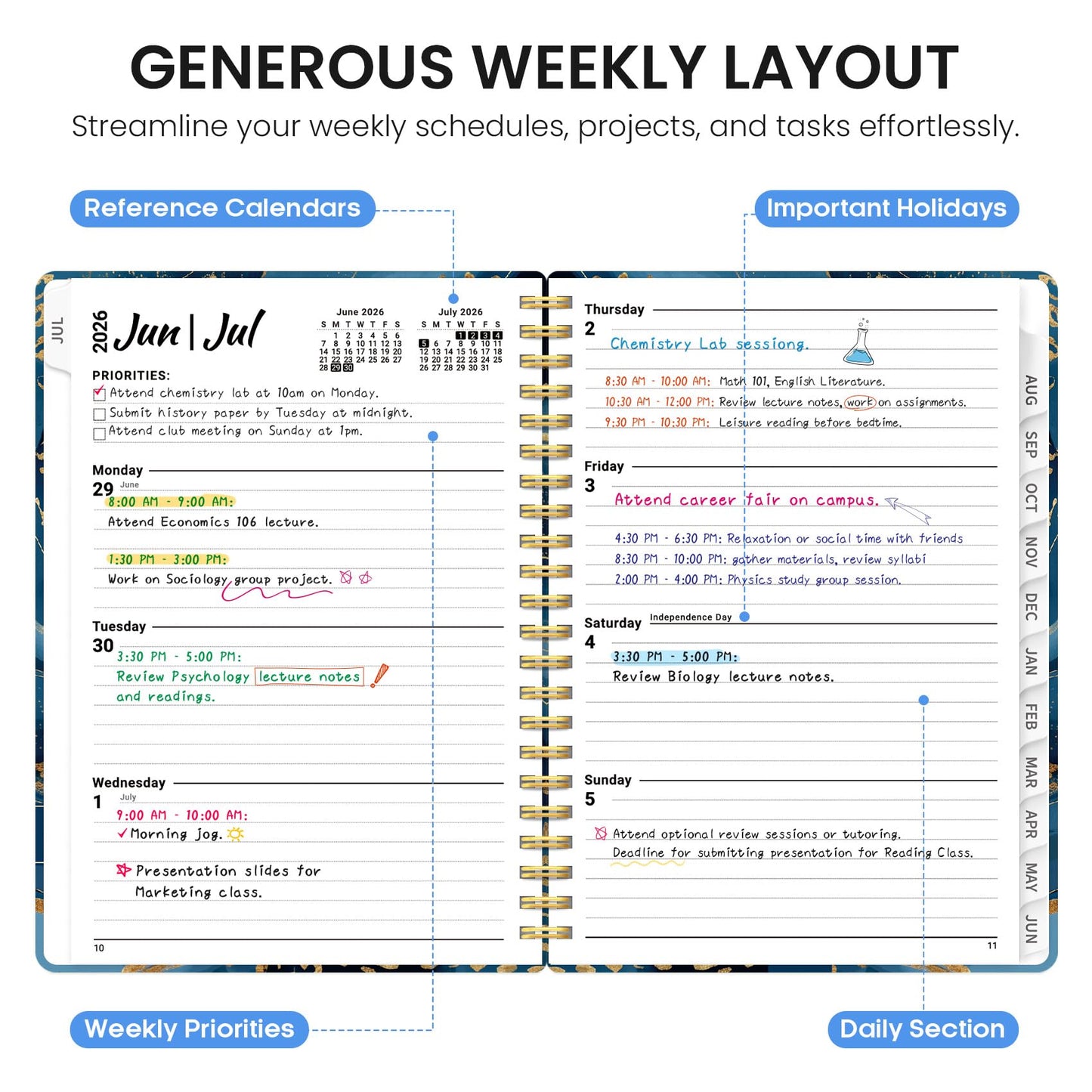 Planner 2026–2027, Weekly & Monthly Academic Organizer for School Year, Jul 2026–Jun 2027, Hardcover Planner with Tabs, Back to School Essential, 6.3" x 8.5", Auric Cascade