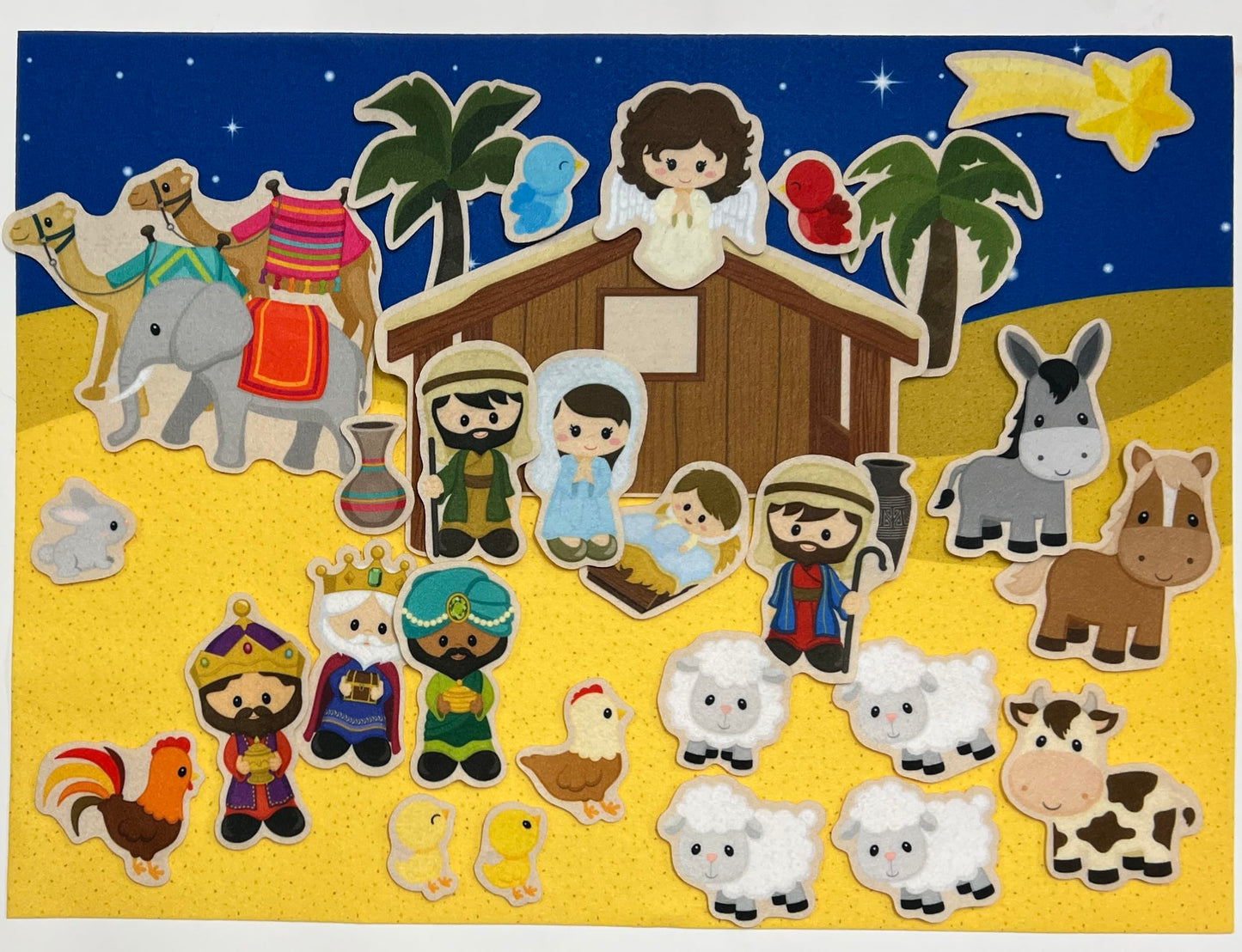 Story Time Felts Nativity Felt Board Figures Set Birth of Baby Jesus Christ Flannel Board 29 Pieces Bible (Figures & Background)