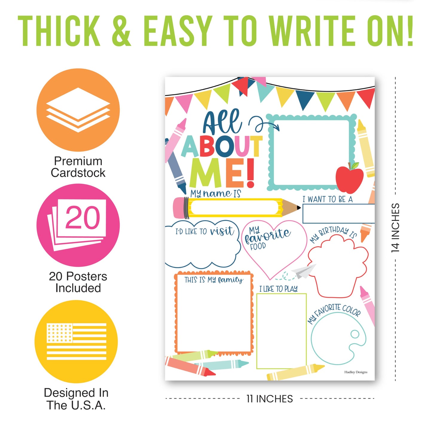 Hadley Designs All About Me Posters for Classroom Must Haves - 20 Star Student Poster, 100 Days of School Items, Star of The Week Poster Elementary Classroom Decor, End of School Year Teacher Supplies