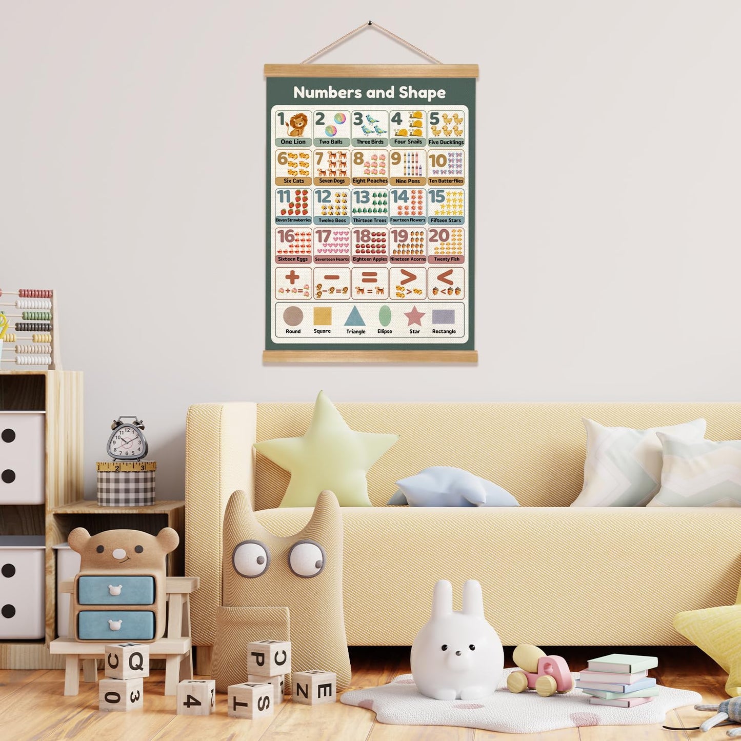 JIANGDAYO Numbers and Shope Educational Wall Art Decor for Daycare, Educational Canvas Print Poster for Preschool, Toddler Learning Poster for Nursery Classroom Playroom 14x18.5inch (1, Sage green)