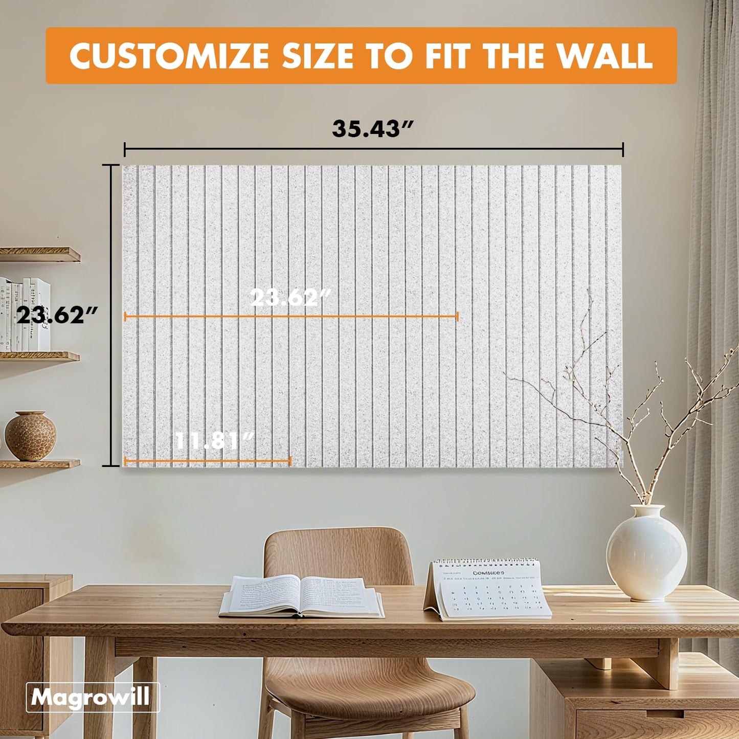 Cork Board Tiles for Wall with Push Pins, Removable 36" x 24" Slat Bulletin Board Sets, Adhesive Pin Board | Magrowill 6 Packs Felt Panels for Interior Wall Decor