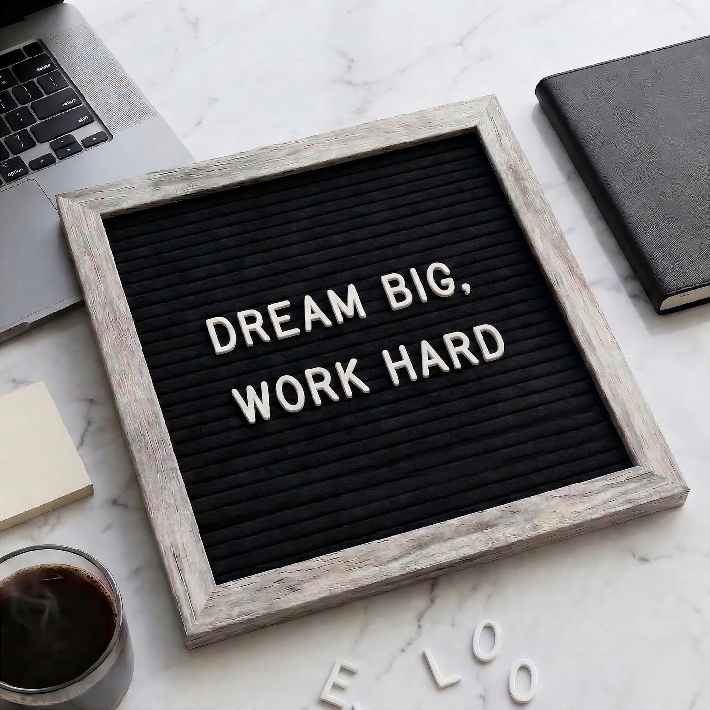 C CRYSTAL LEMON Felt Letter Board 10x10 Inches – 336 Letters, Numbers & Symbols – Rustic Black Message Board with Wood Frame, Wall Mount & Display Stand