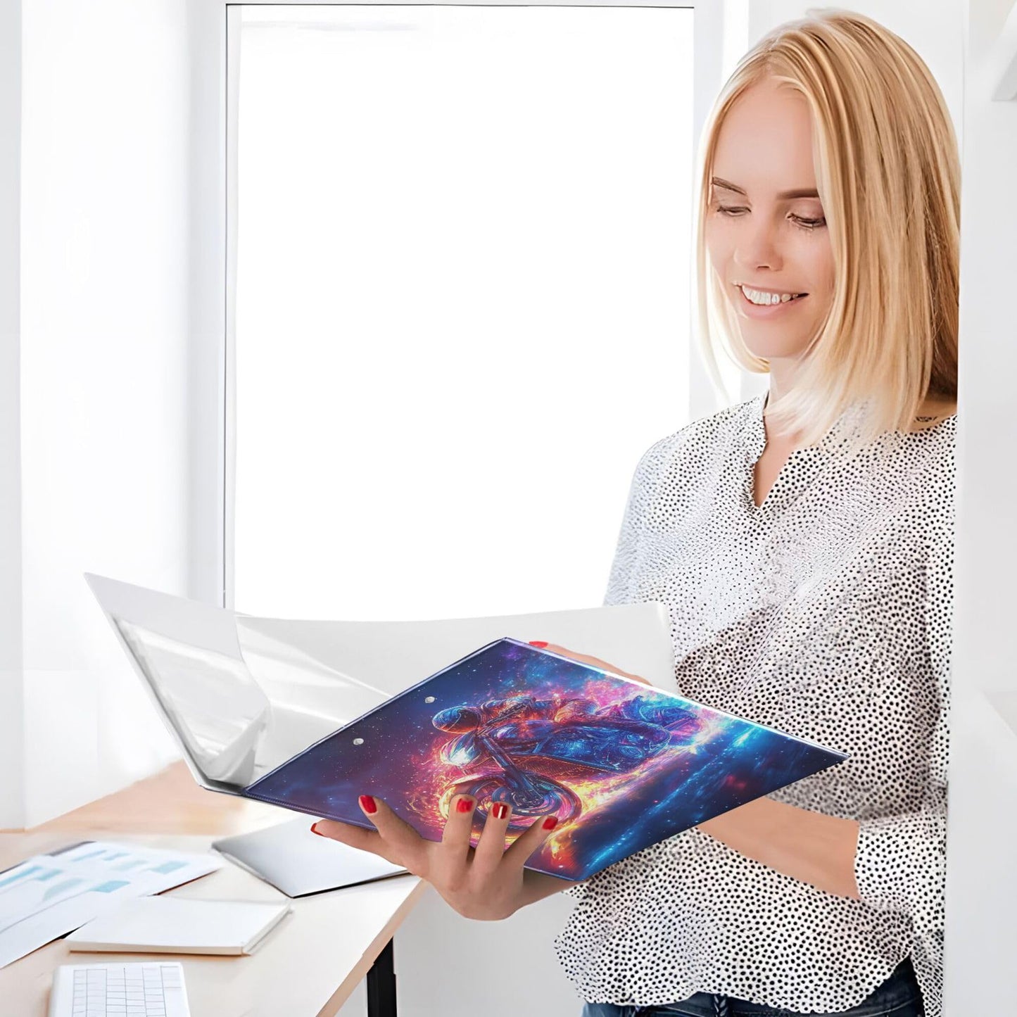 Motorcycle Round Ring Binders 1.5 Galaxy Race Car Sports 3 Ring Clipboard Binder for Office School Work Supplies File Folder 200 Sheet Capacity Easy Open