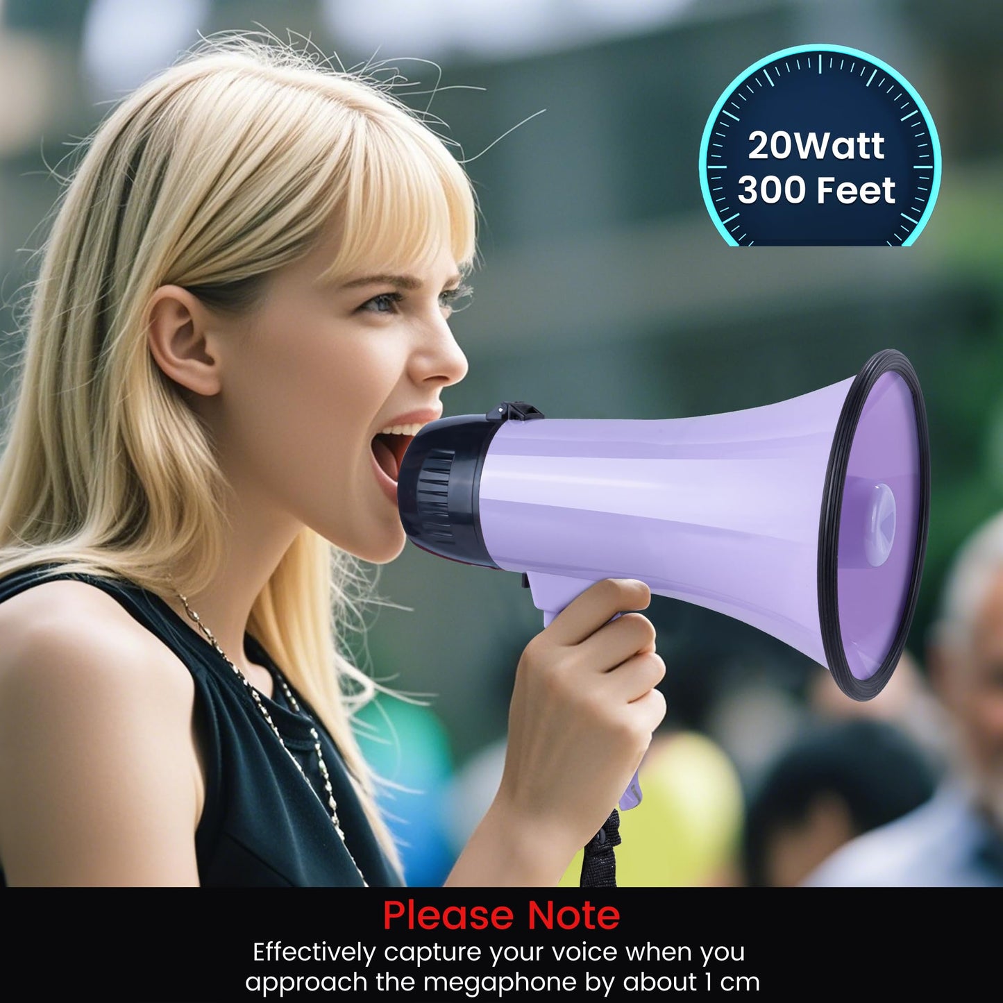 MyMealivos Portable Megaphone Bullhorn 20 Watt Power Megaphone Speaker Voice and Siren/Alarm Modes with Volume Control and Strap (Purple)