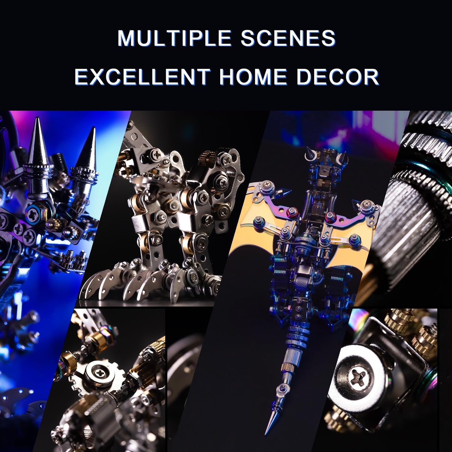 Arcynix Mostarle Reno Blue Dragon 3D Metal Puzzle Kit, 613 Pieces, Magnetic Assembly, LED Light-Up Color Changing Wings, Adjustable Display, DIY Mechanical Model for Advanced Builders Collectors