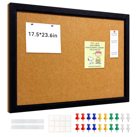 Yunihome Felt Cork Board for Wall Decor, 24" x 18" Framed Bulletin Board for Office & Home, Decorative Pin Board with Durable Cork Surface for Notes, Photos & Reminders