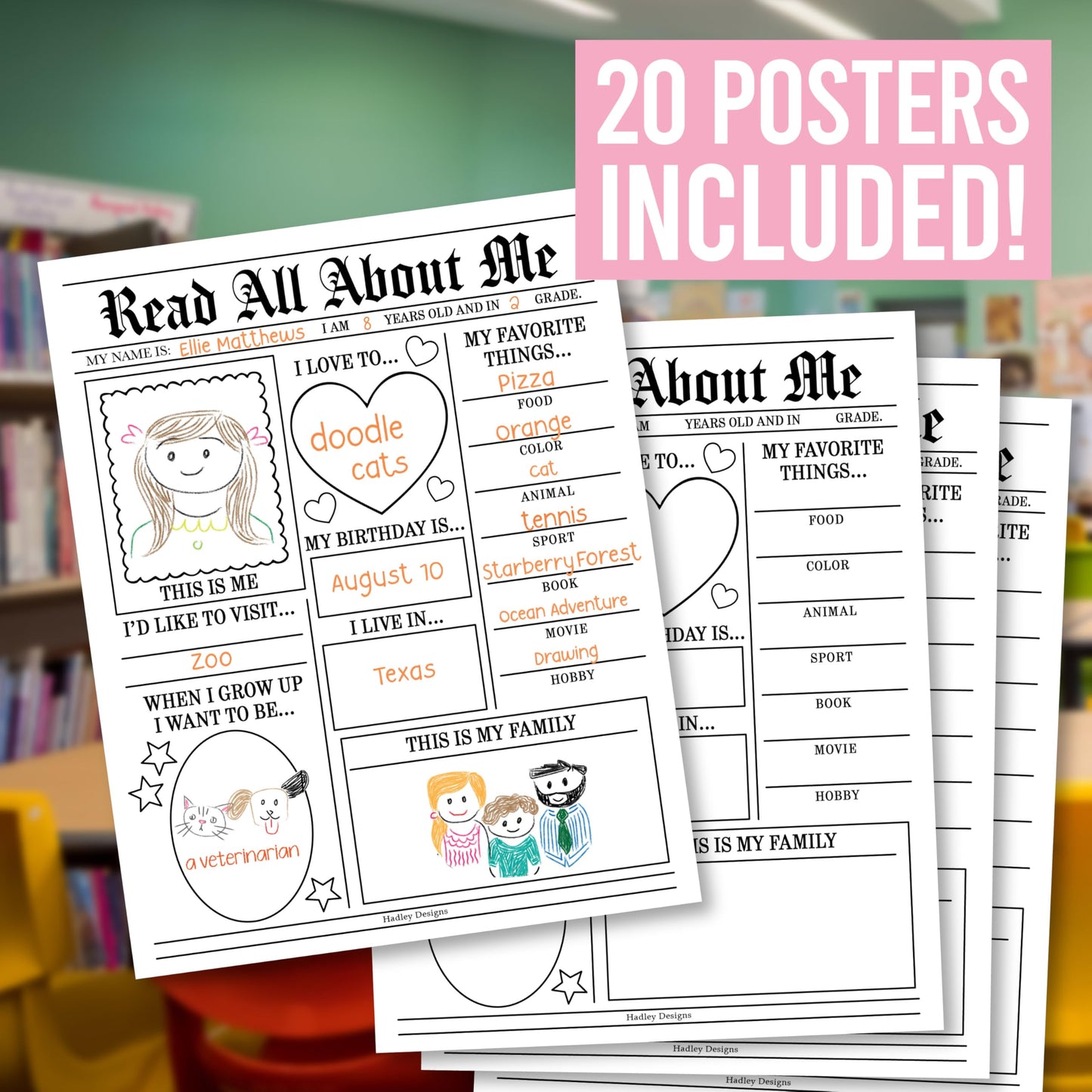 All About Me Posters for Classroom Must Haves - 20 Star Student Poster, 100 Days of School Items, Star of The Week Poster Elementary Classroom Decor, End of School Year Teacher Supplies