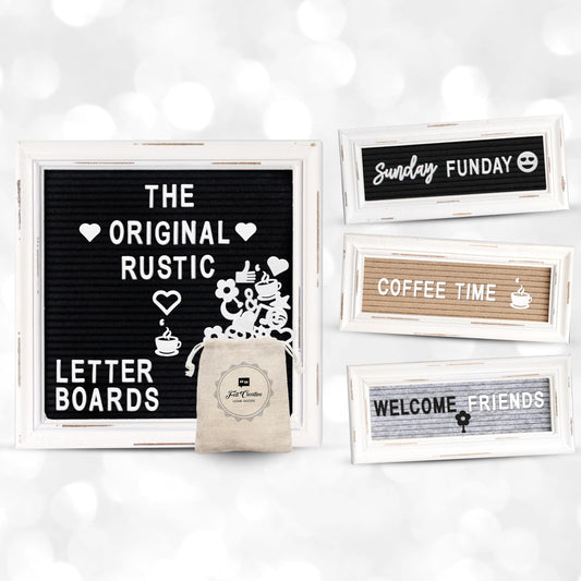 Letterboards + Mini Letterboards Bundle - Black 10x10 Felt Letter Board with Stand & 4x10 Mini Letter Boards Set of 3 – Farmhouse Baby Announcement & Back to School Changeable Message Board Bundle